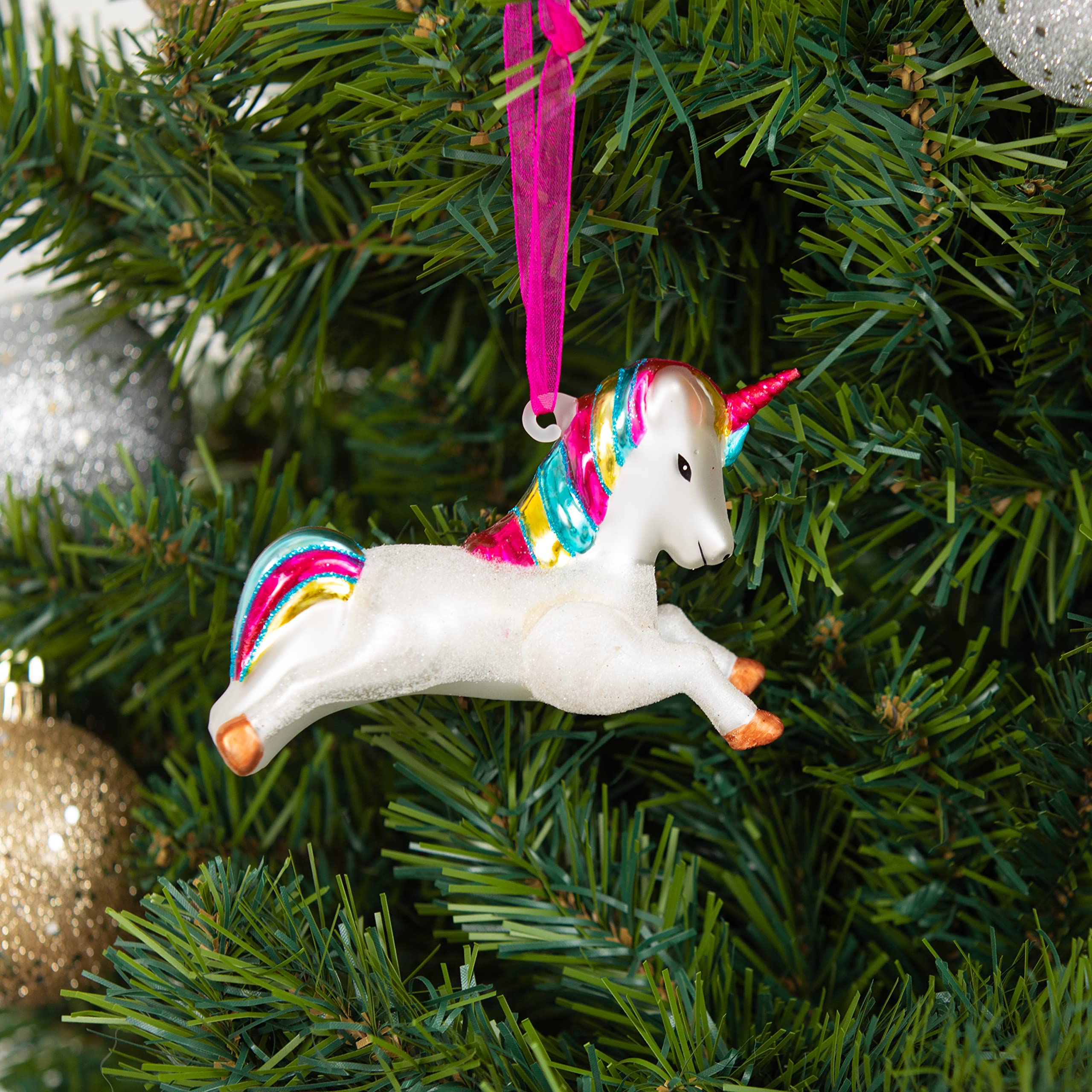 Every Day is Christmas Glass Blown Ornaments Cute Hand Made Figurines Tree Decoration, Unicorn