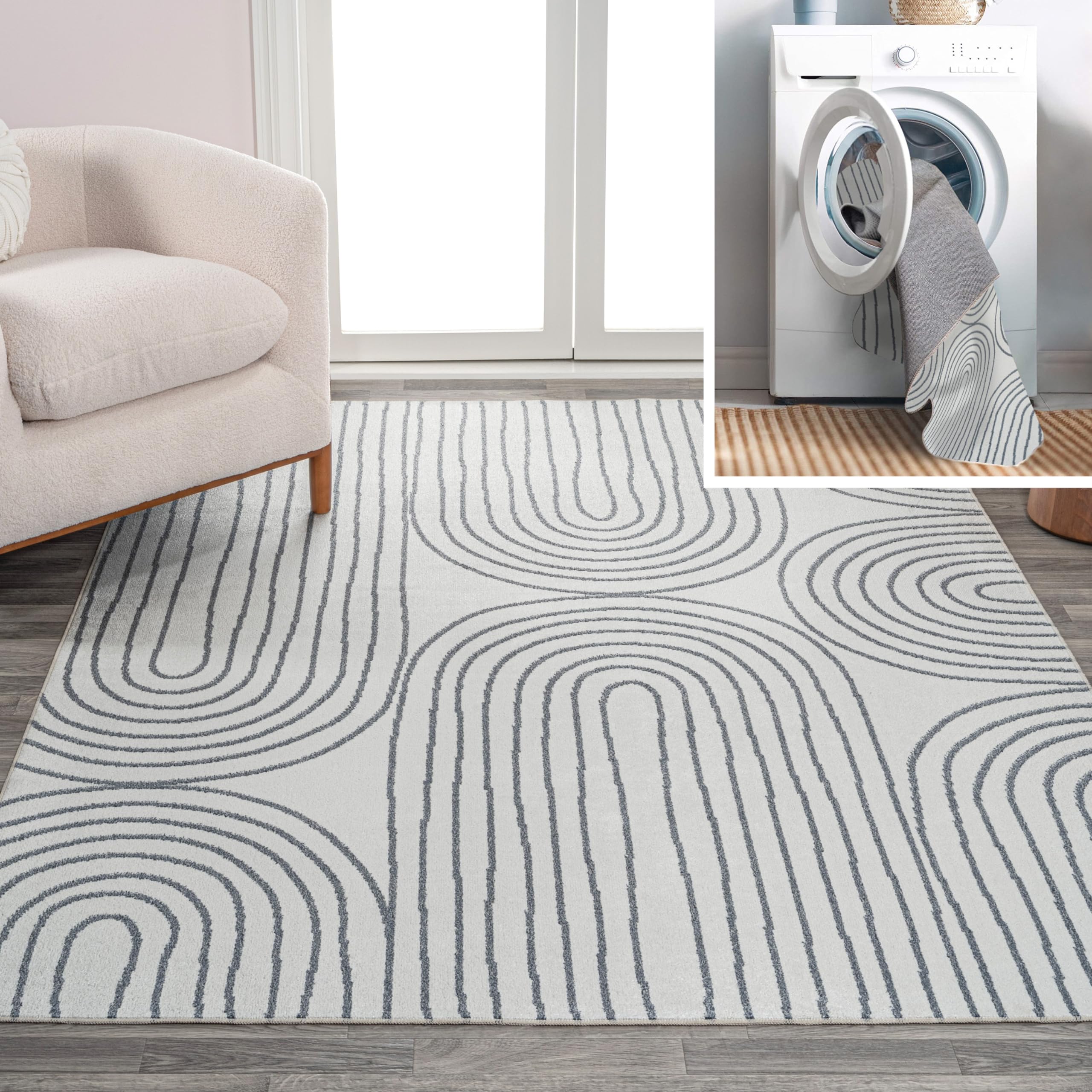 JONATHAN Y WSH310A-5 Doodle Contemporary Glam Geometric Machine-Washable Area Rug, Bohemian, Modern, Transitional, Minimalist fo