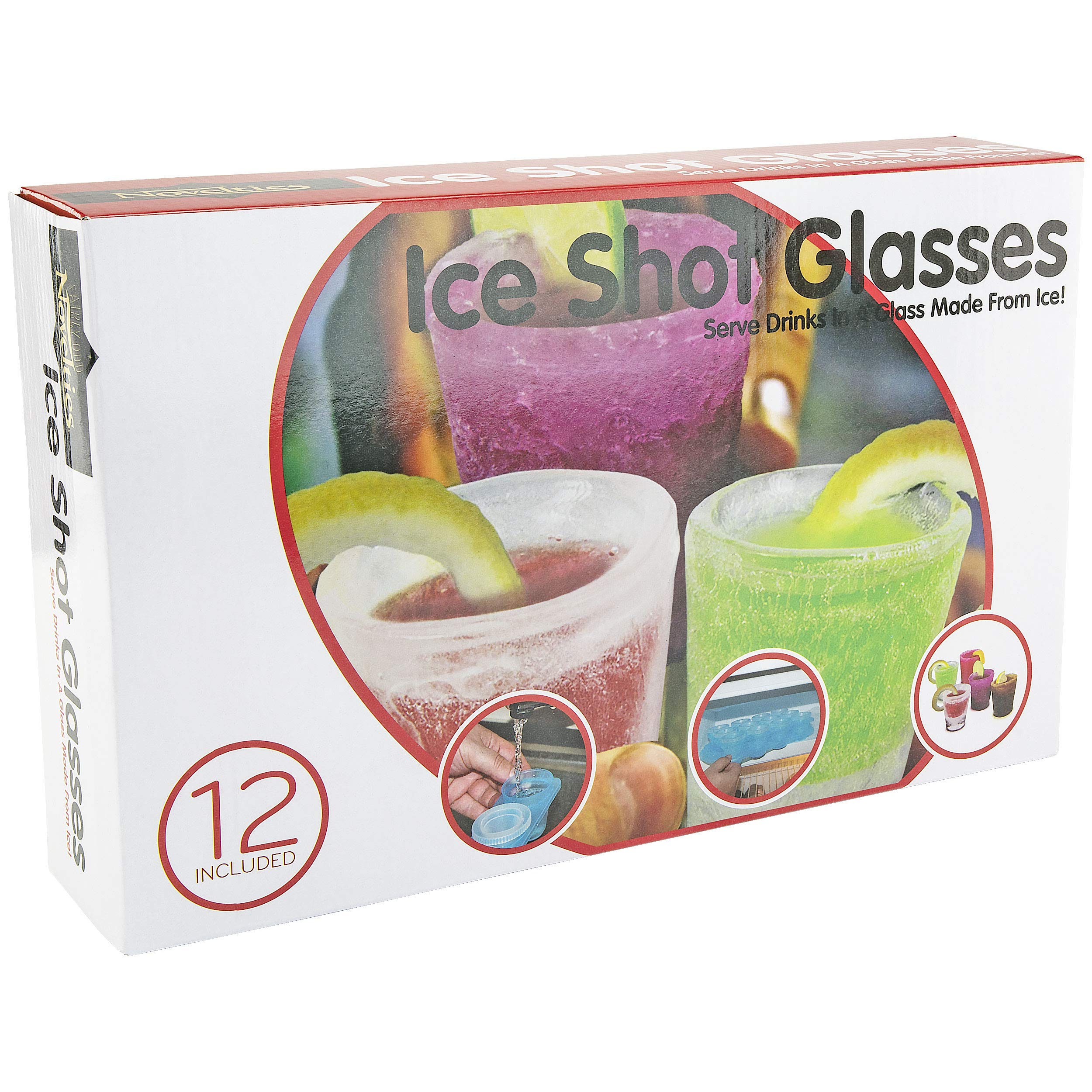 Fairly Odd Novelties 12Pc Set-Add Water & Freeze To Make Ice Shot Glasses-Includes Serving Tray, One Size, Blue,Fon-10051