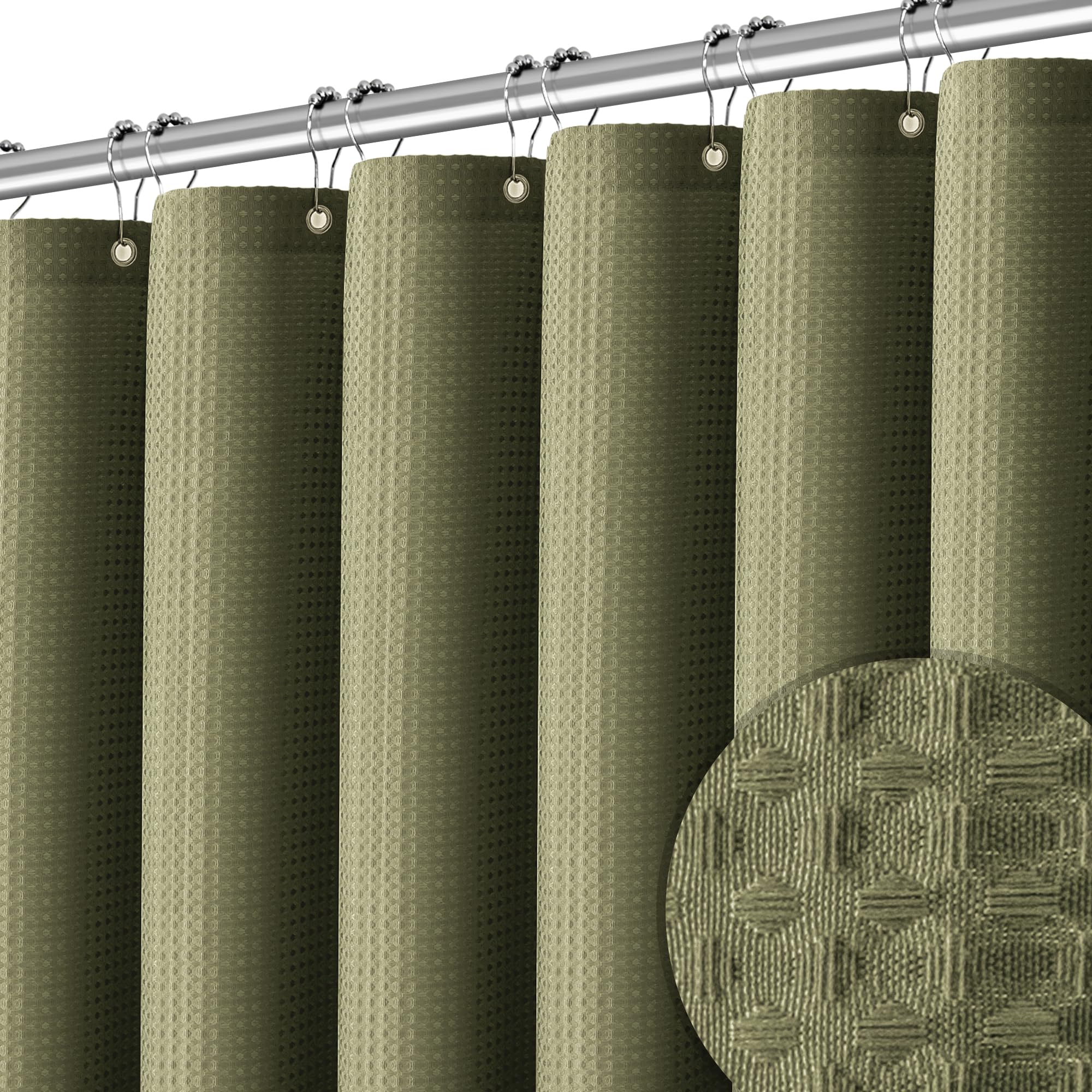 Pangsinne 72 X 84 Shower Curtain Waterproof Fabric Shower Curtain Waffle Weave Heavy Duty Shower Curtain Set For Bathroom, Washa