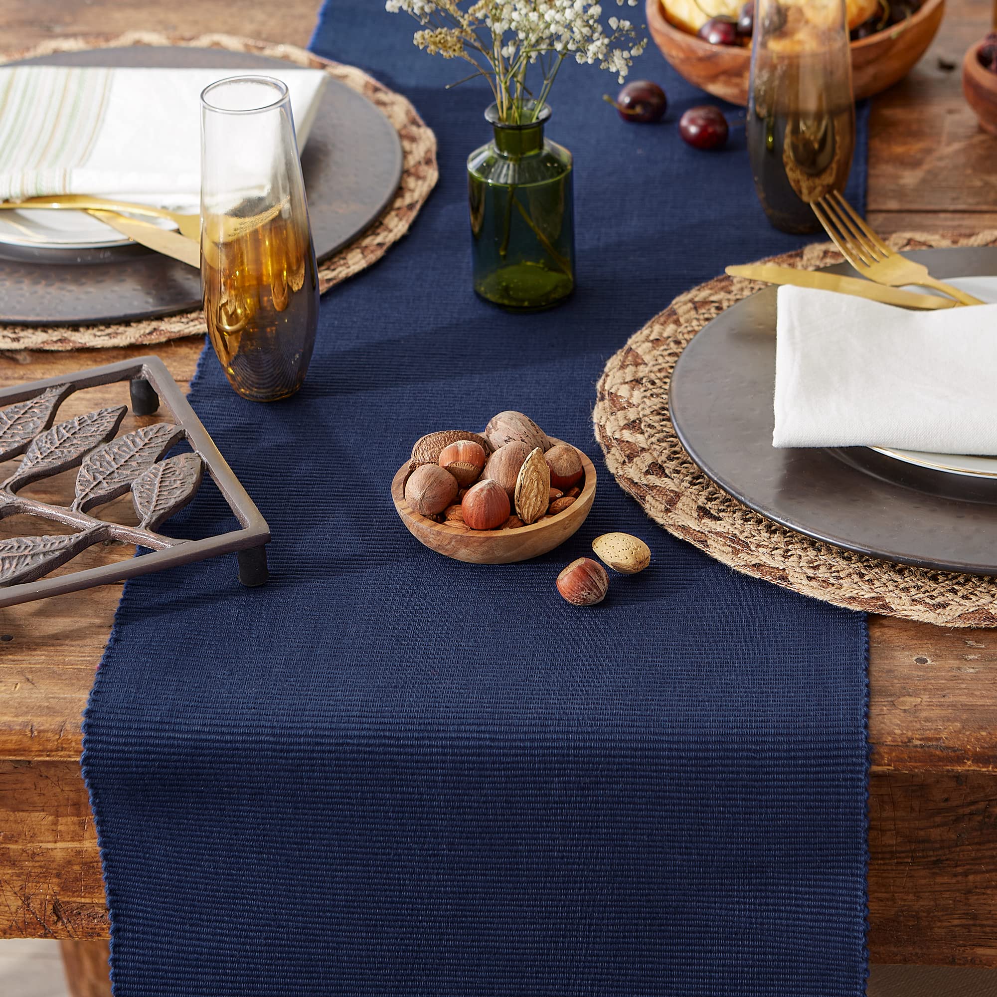 Dii Basic Everyday Ribbed Tabletop 100% Cotton, Table Runner, 13X72, Nautical Blue