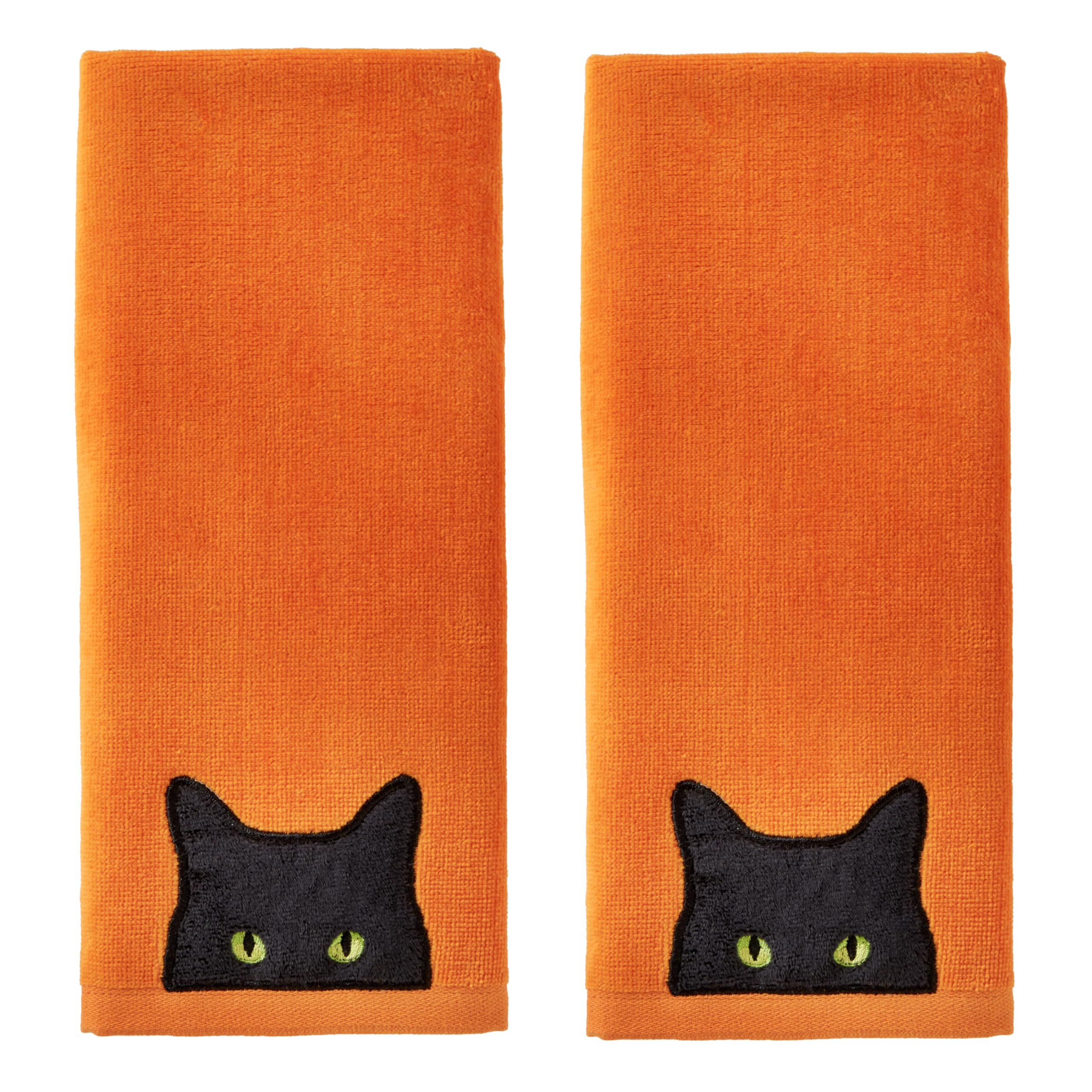 Skl Home Halloween Shadows Eyes Hand Towel 2Pc Set For Bath/Kitchen/Bar & Gift, Orange