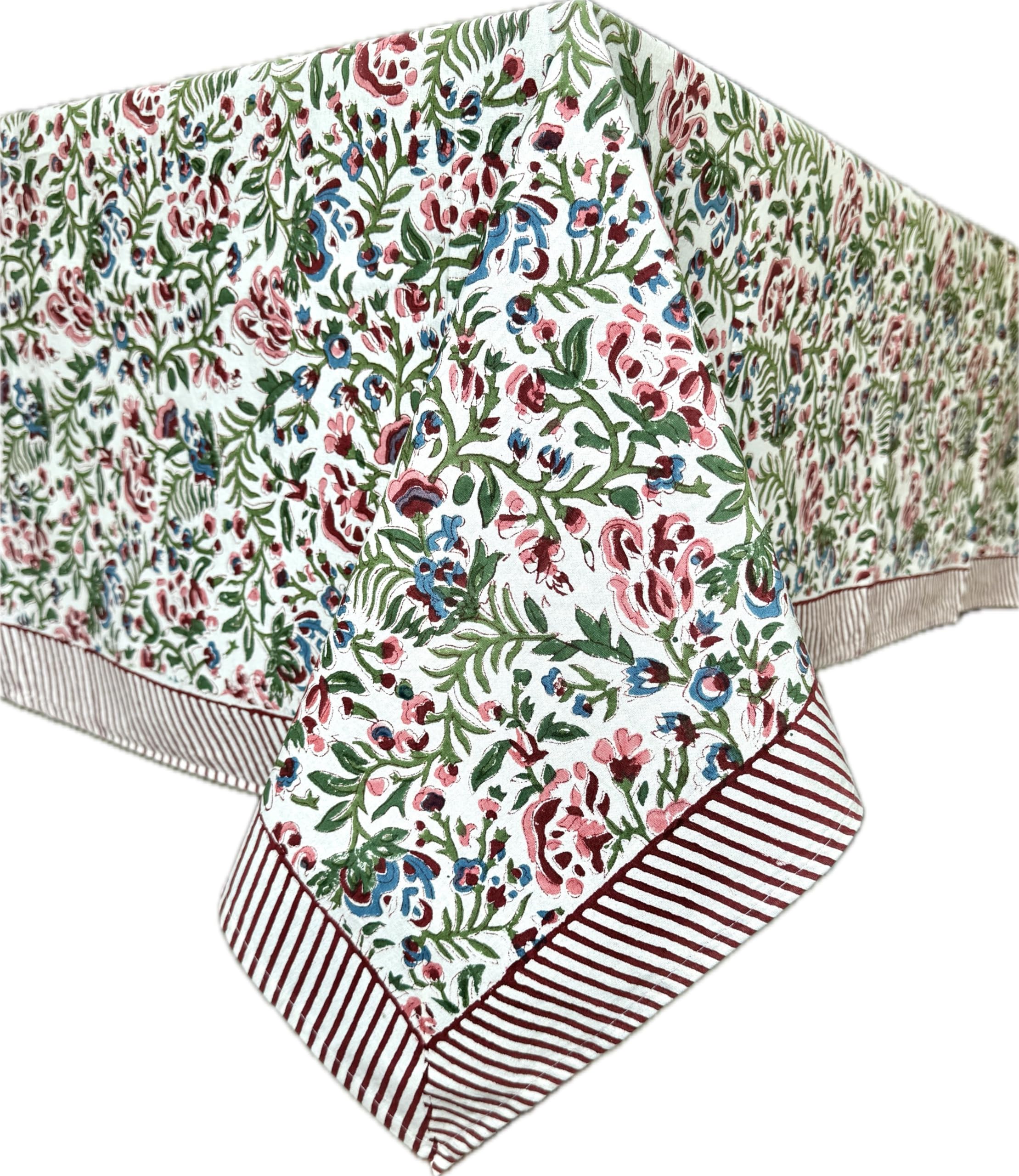 Atosii Ambrosia 100% Cotton Rectangle Boho Spring Summer Tablecloth, Handblock Floral Table Cloth Linen For Kitchen Dining Parti