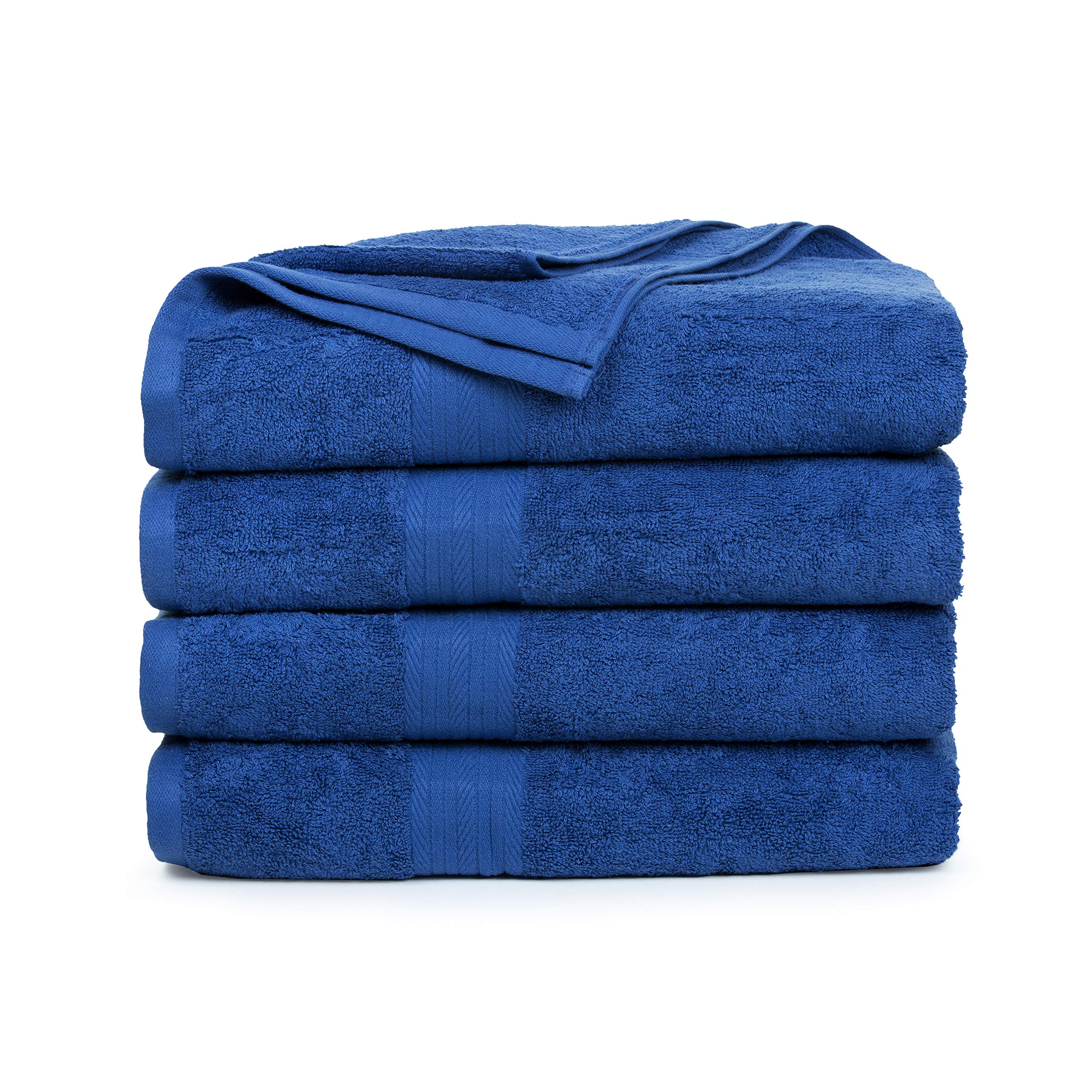 Ample Decor Bath Towel Set of 4 30 X 54 Inch 600GSM 100% Cotton Quick Dry Bathroom Towel - 4pcs Navy