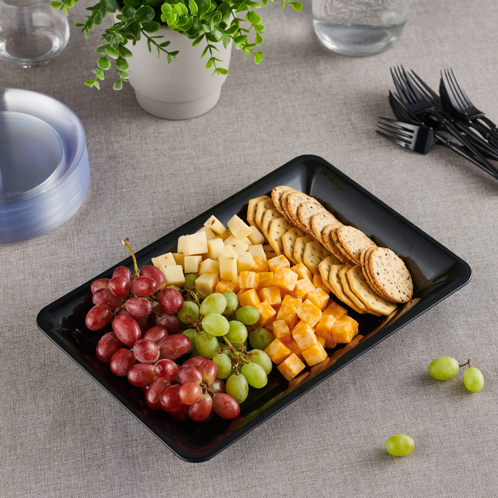 Plasticpro Plastic Serving Trays - Serving Platters Rectangle 10 X 14 Disposable Party Dish Black Pack Of 12