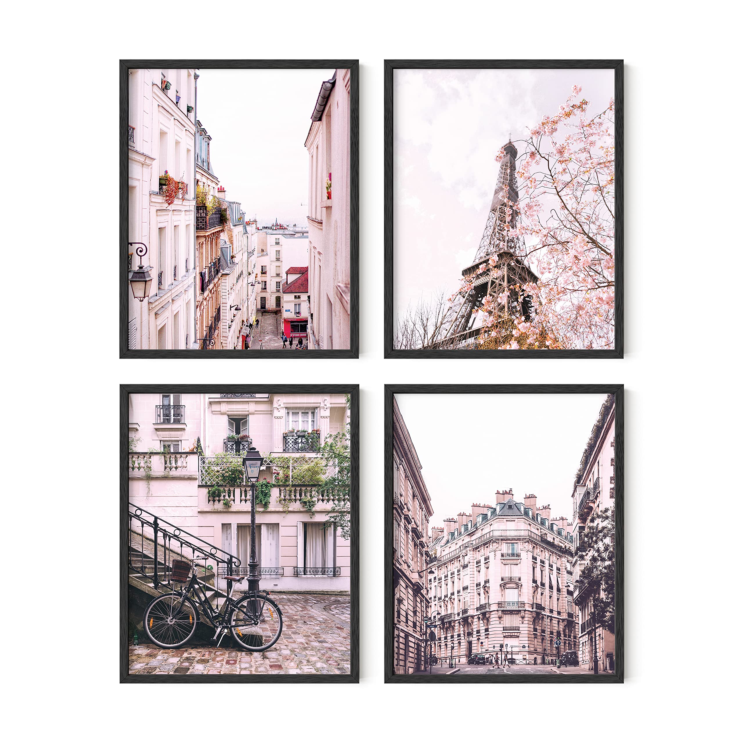 Haus And Hues Wall Art Posters - Pink Paris Decor For Bedroom, 4 Unframed Watercolor Wall Art Prints (11X14 Inches, Glossy, Indo