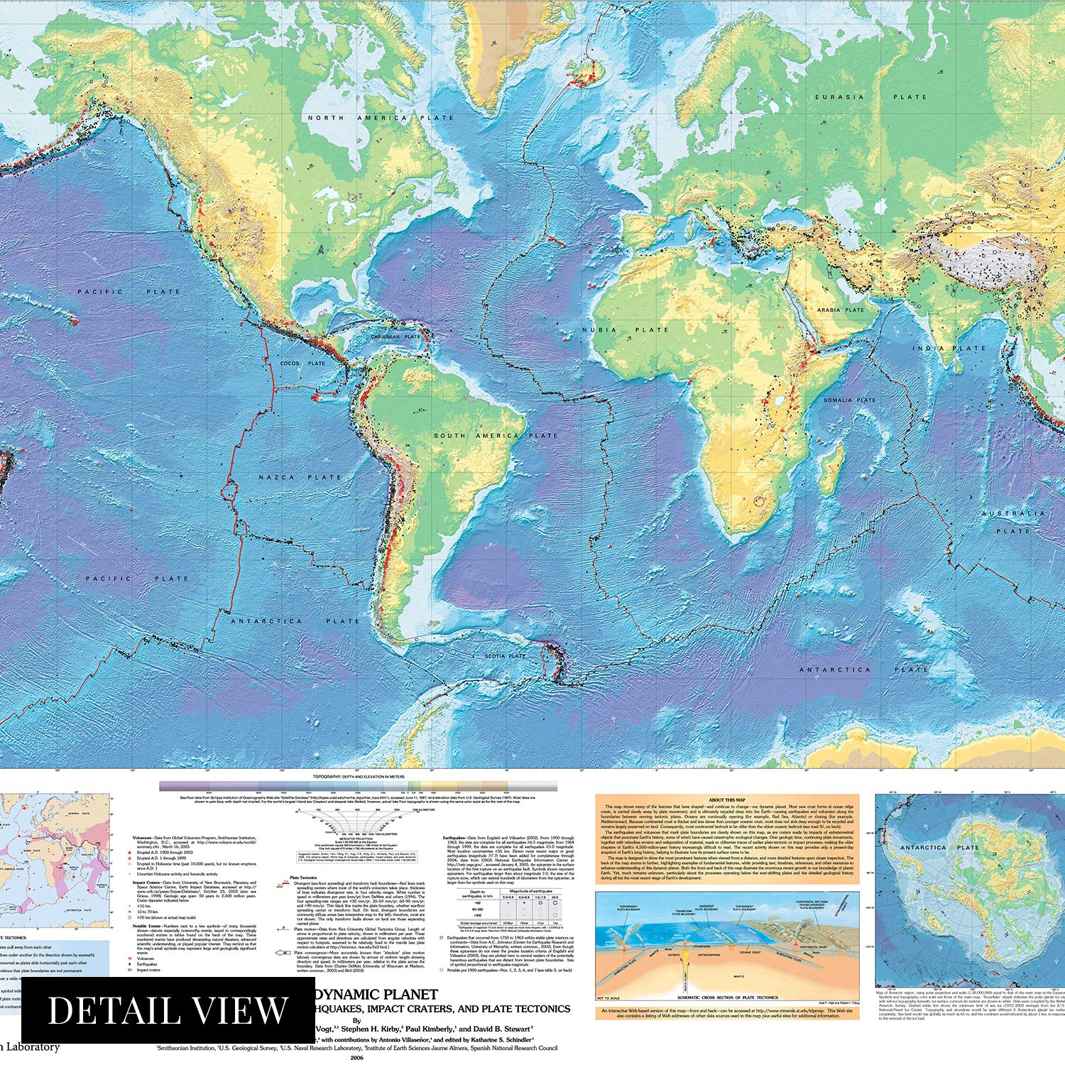 HISTORIX World Map Poster - 2006 Volcanoes, Earthquakes & Tectonic Plates - 18x24 Inch - Paper Material