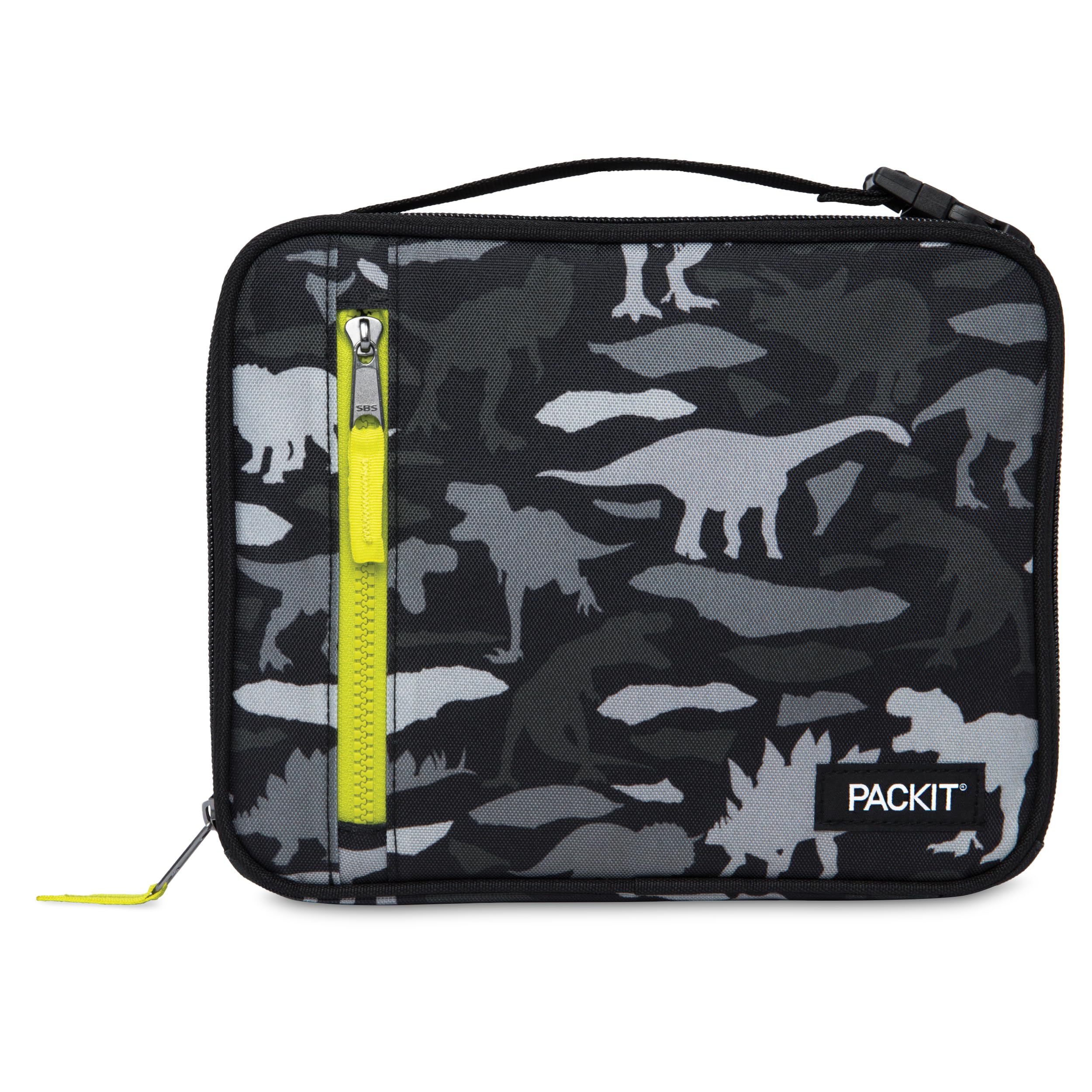 Packit Freezable Classic Lunch Box, Dino Camo Charcoal, Built With Ecofreeze Technology, Collapsible, Reusable, Zip Closure With