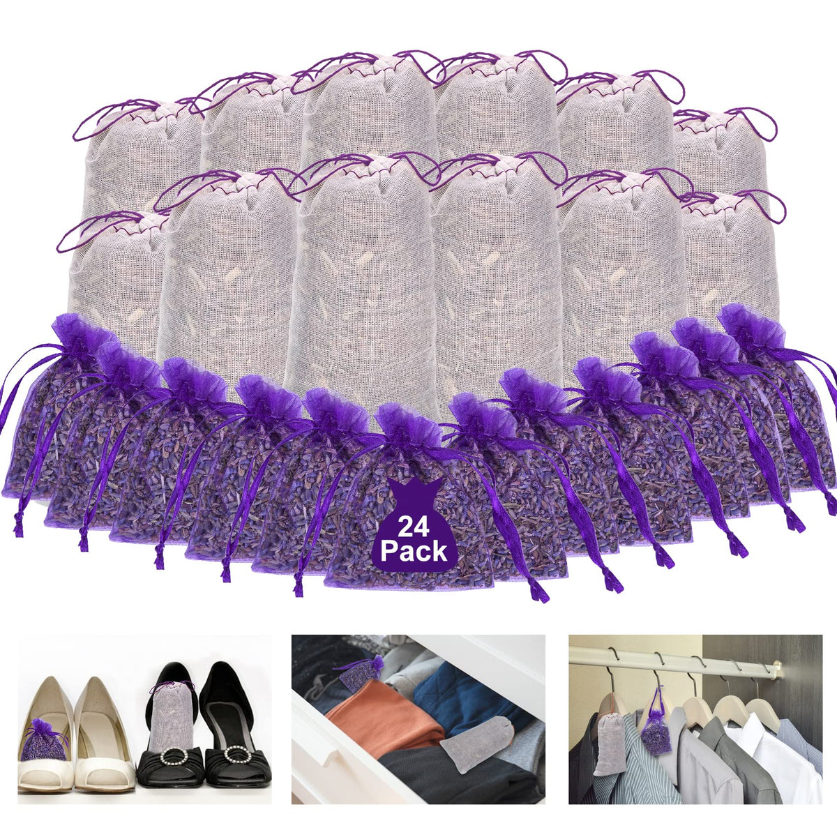 24 Pack Moth Repellent For Closet Lavender Sachet Bags, Cedar Blocks For Clothes Storage, Cedar Lavender Bags Sachets For Drawer