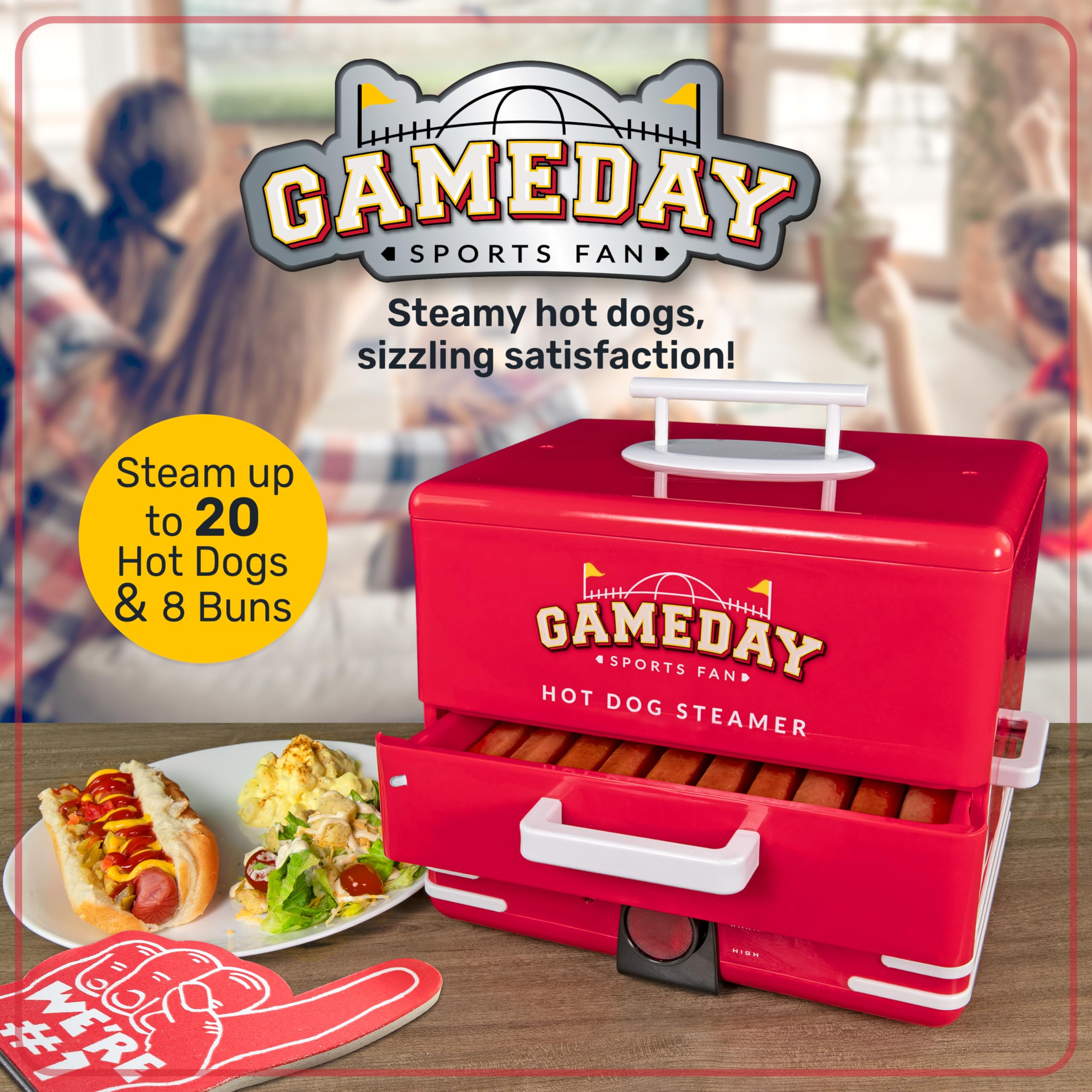 Nostalgia, Game Day Hot Dog Steamer And Bun Warmer, Fits 20 Dogs And 8 Buns, Steams Pot Stickers, Veggies, Potatoes, And Other A