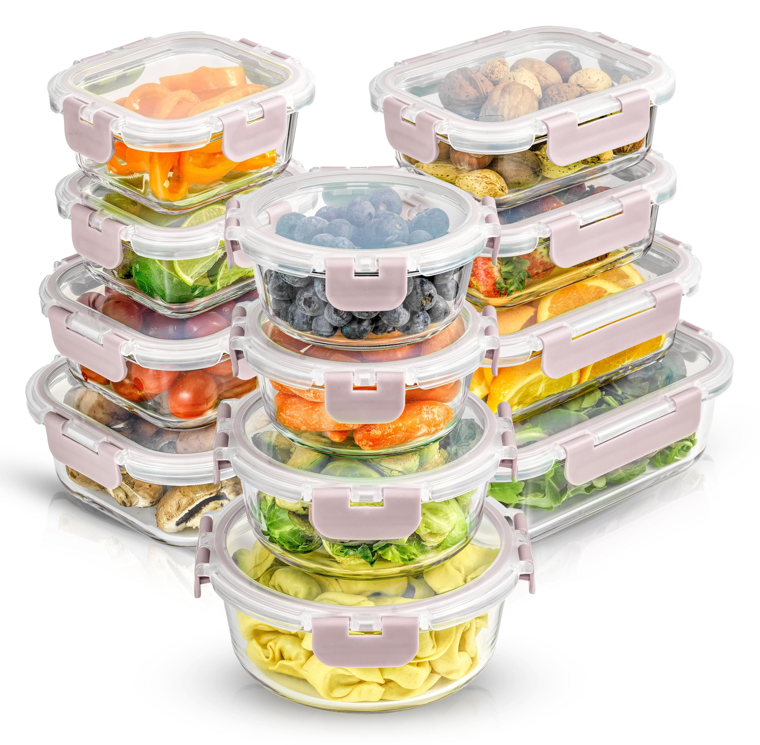 JoyJolt 24pc Borosilicate Glass Storage Containers with Lids | 12 Airtight/Freezer Safe Food Storage Containers for Pantry and K
