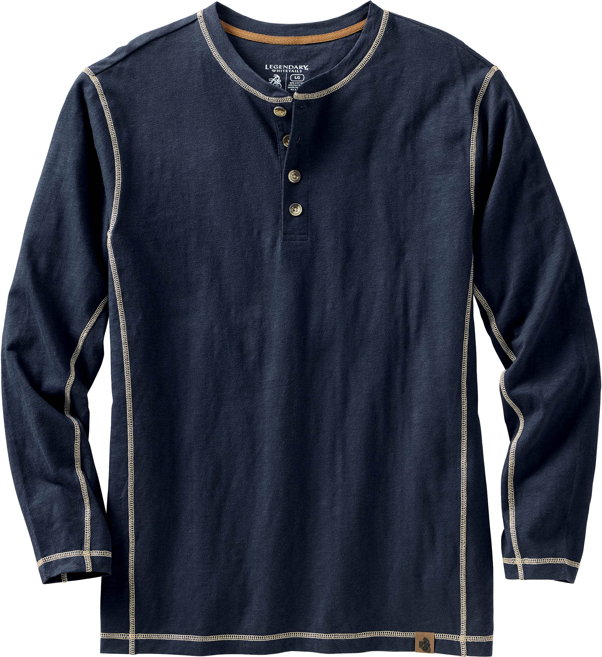 Legendary Whitetails Mens Standard Maverick Slub Henley Shirt, Navy, Large