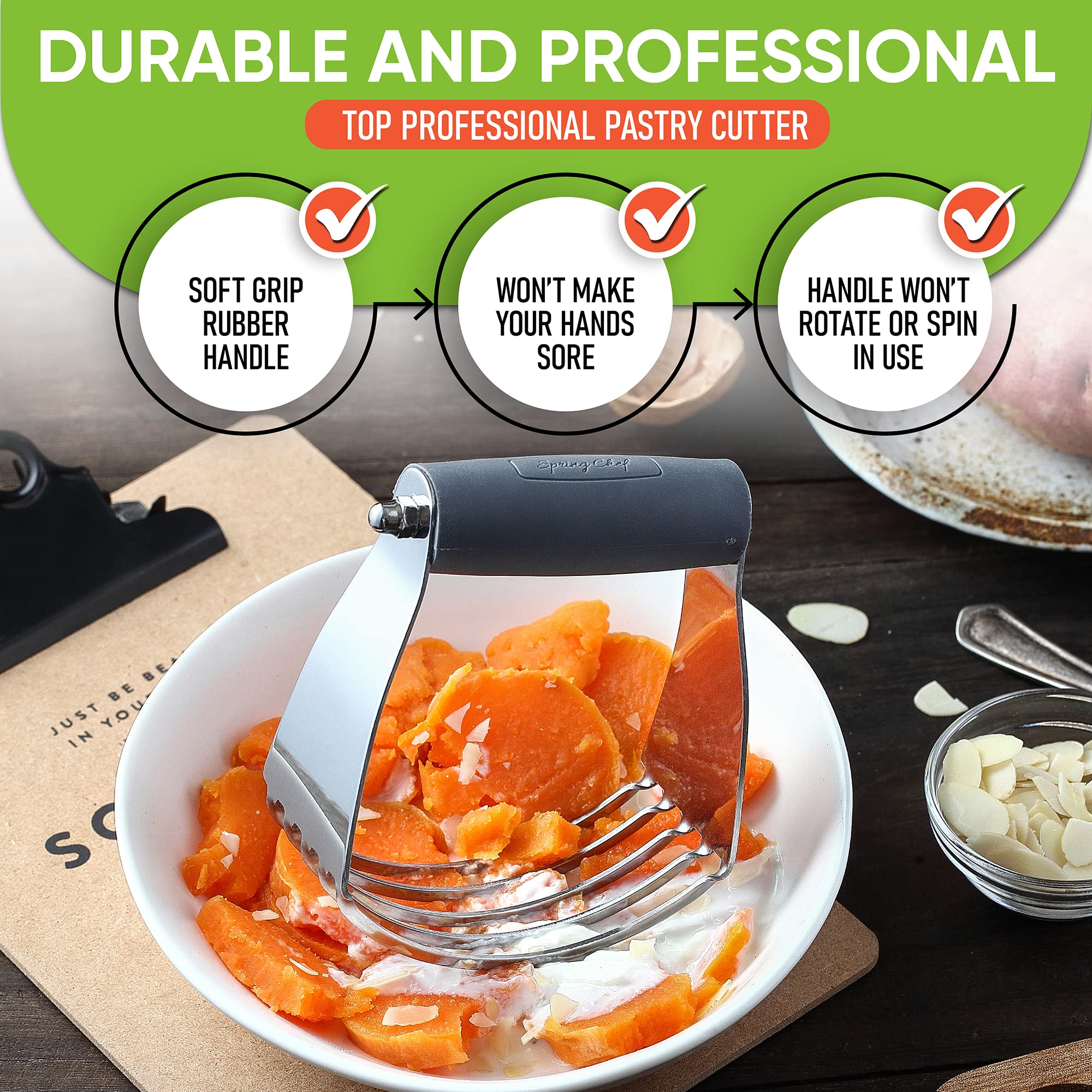 Spring Chef Medium Gray Dough Blender For Baking, Dough Cutter Tool, Stainless Steel Puff Pastry Cutter Tool with Sharp Blades,