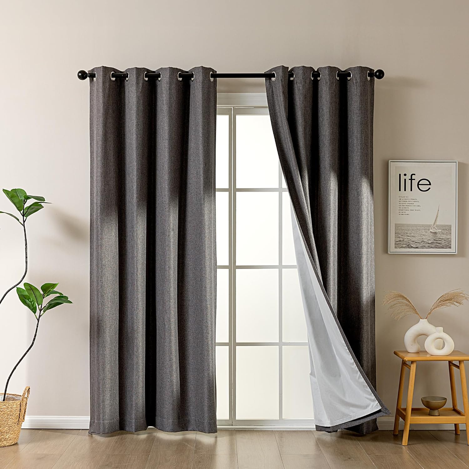 Faux Linen Washable Thermal Blackout Curtains for Living Room & Bedroom