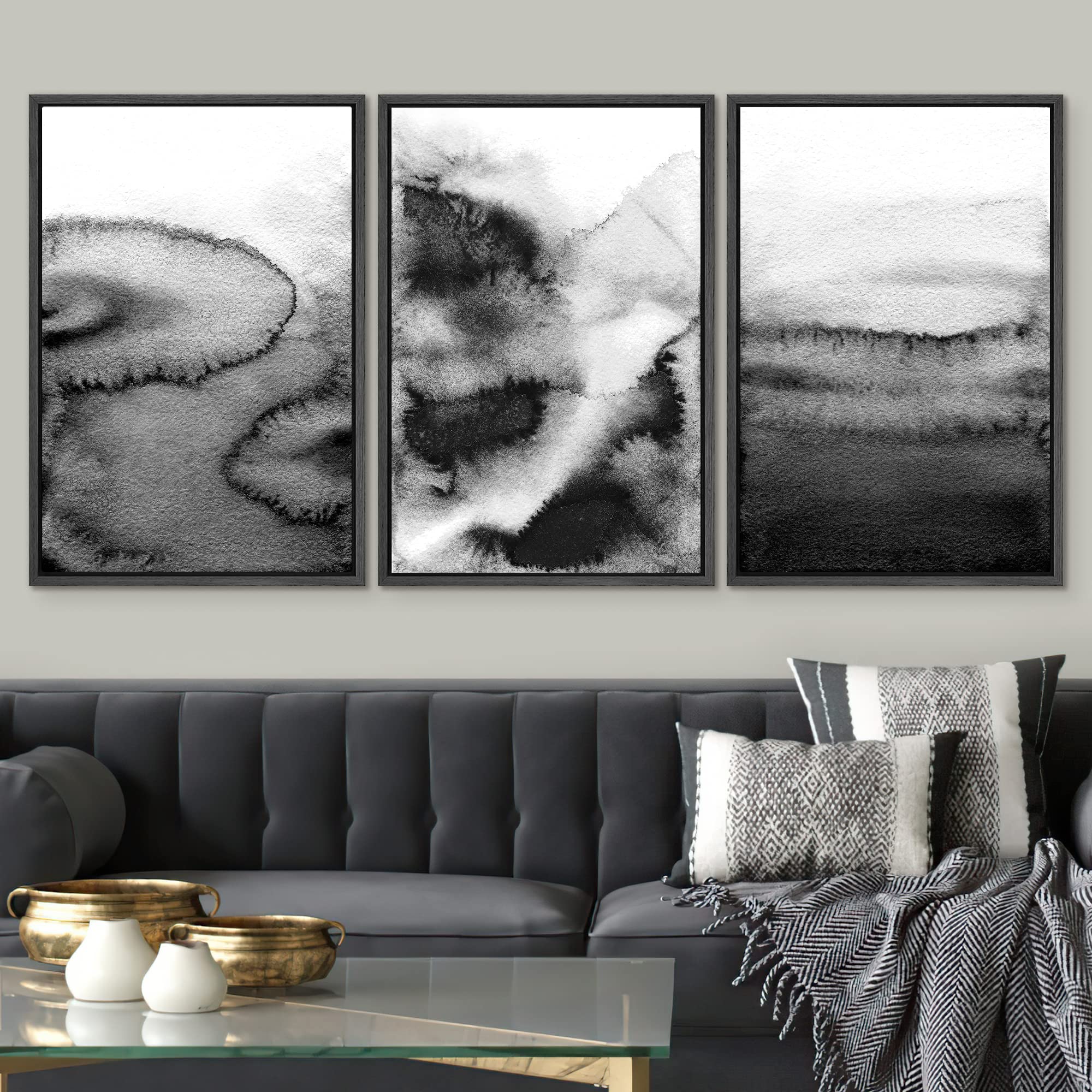 Signwin 3 Piece Framed Canvas Wall Art Black And White Watercolor Brushstroke Nature Wilderness Illustrations Abstract Tradition