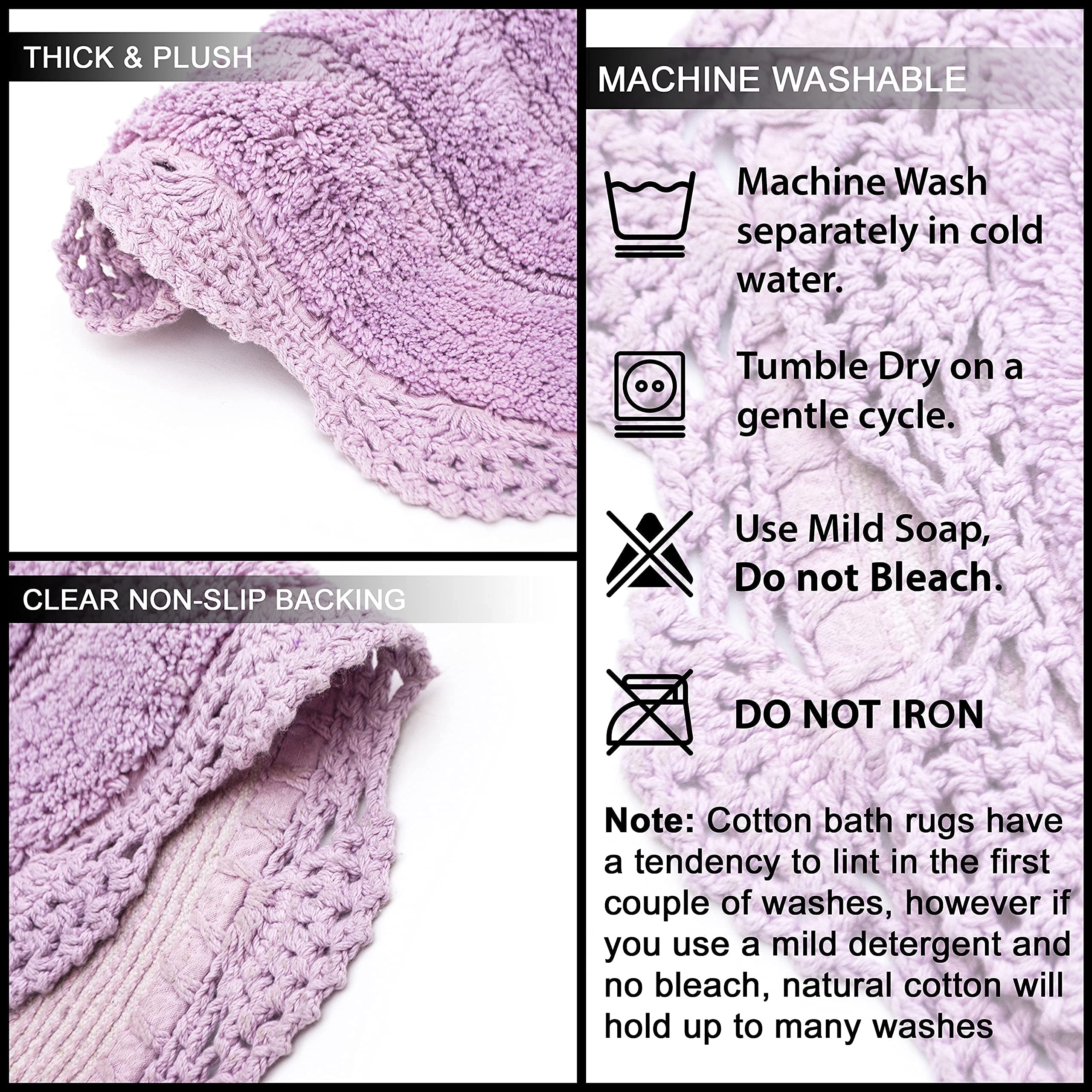 Chardin Home Lavender Crochet Bathrug,100% Cotton Round Bathmat With Artisanally Handcrafted Crochet Border, 24 Inch Diameter, P