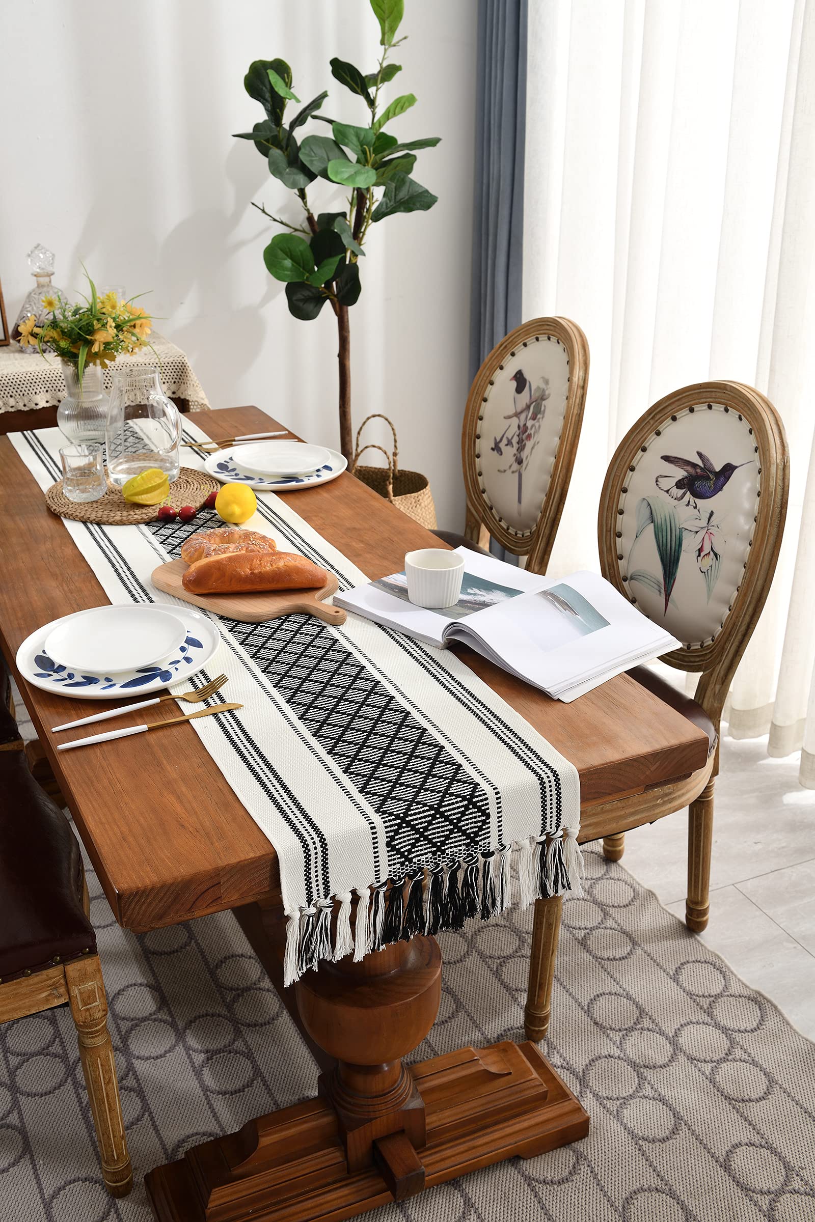 Wracra Boho Woven Table Runner 14 X 72 Inches Black And White Rustic Table Runners Modern Farmhouse Style Vintage Rustic Table R