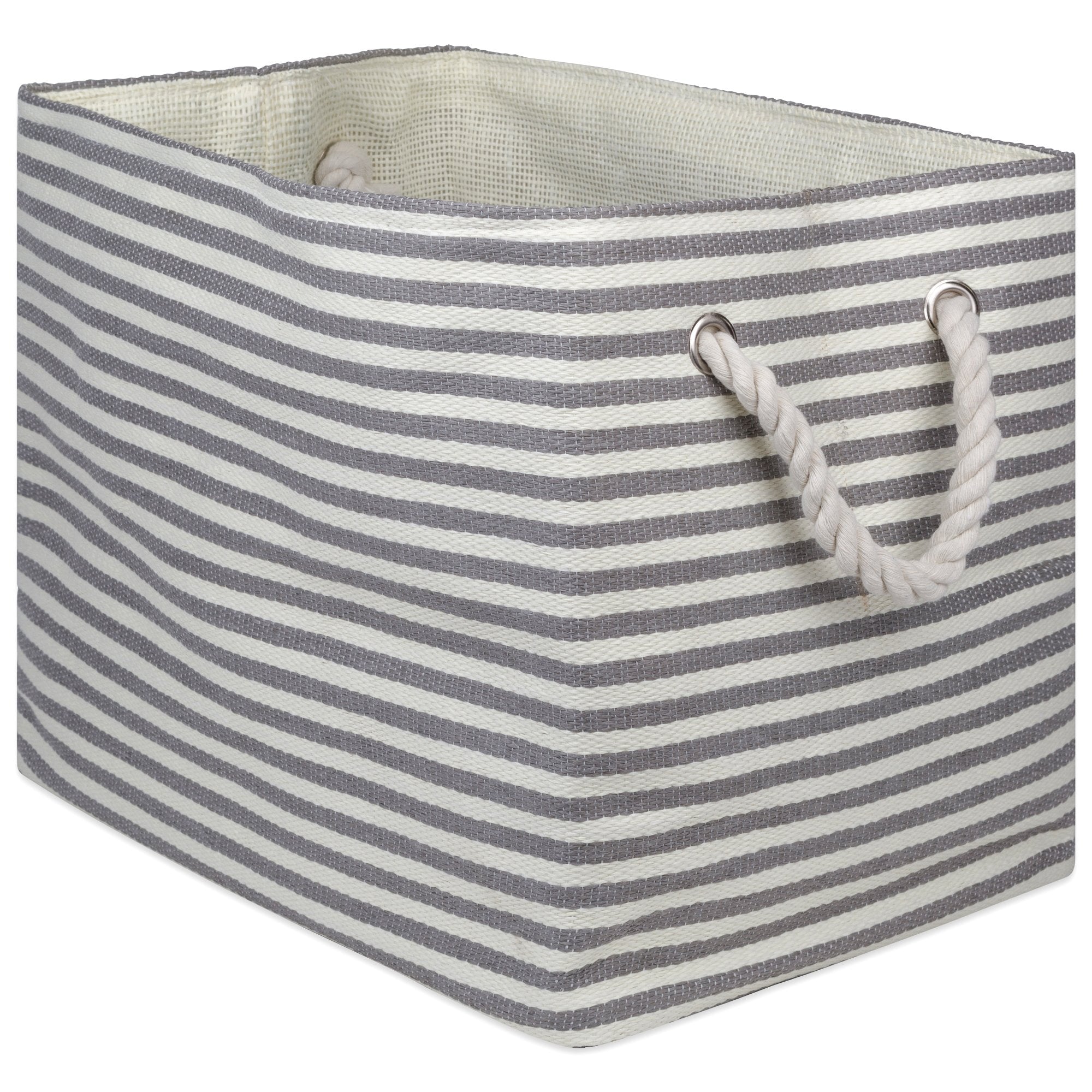 Dii Woven Paper Storage Bin, Pinstripe, Gray, Medium Rectangle