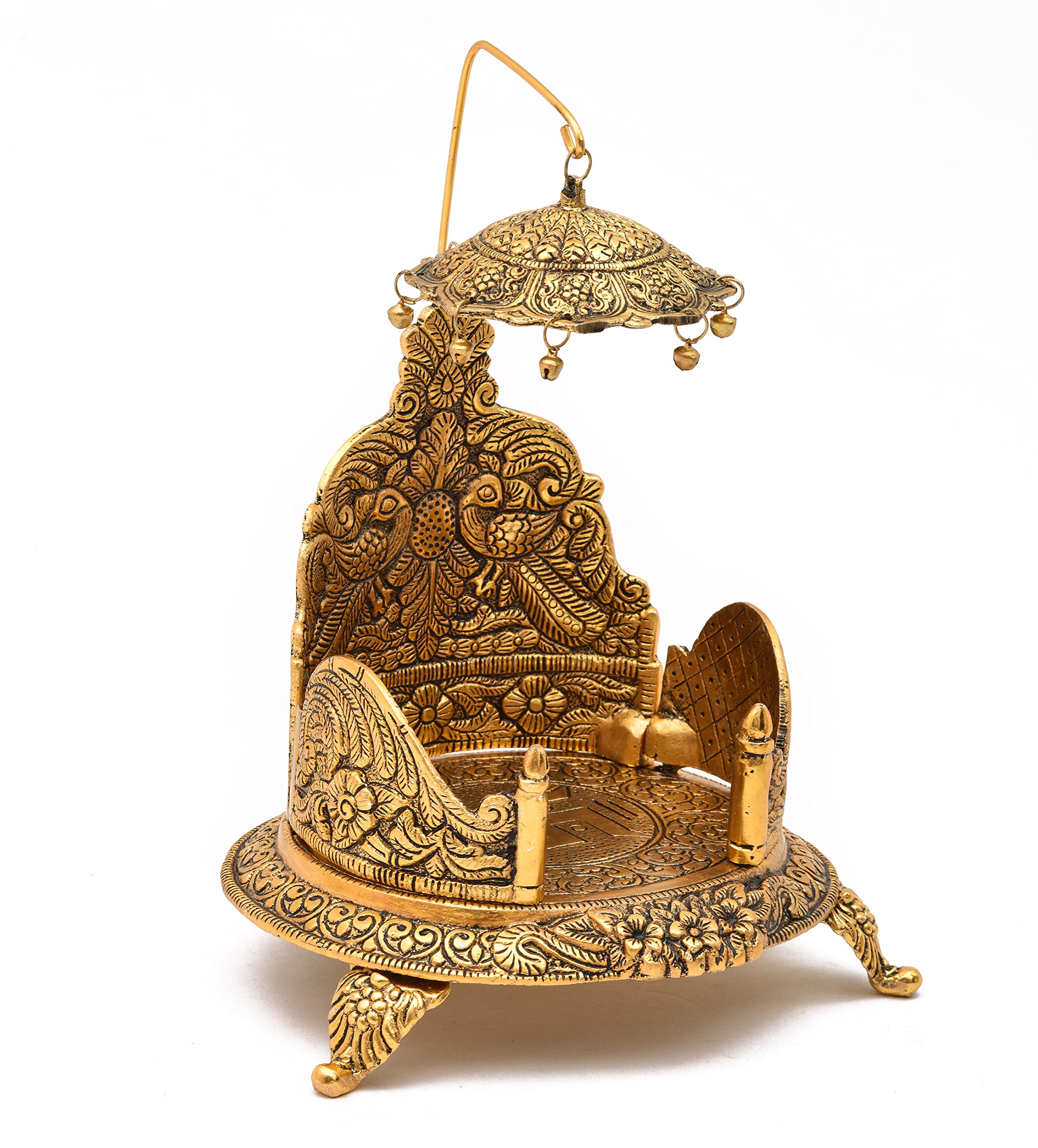 Nirmal Handicraft Gold Metal Handicraft Pooja Jhula | Swing| Palana | Ladoo Gopal Singhasan |Nand Gopal Palana | Hindola For Lad