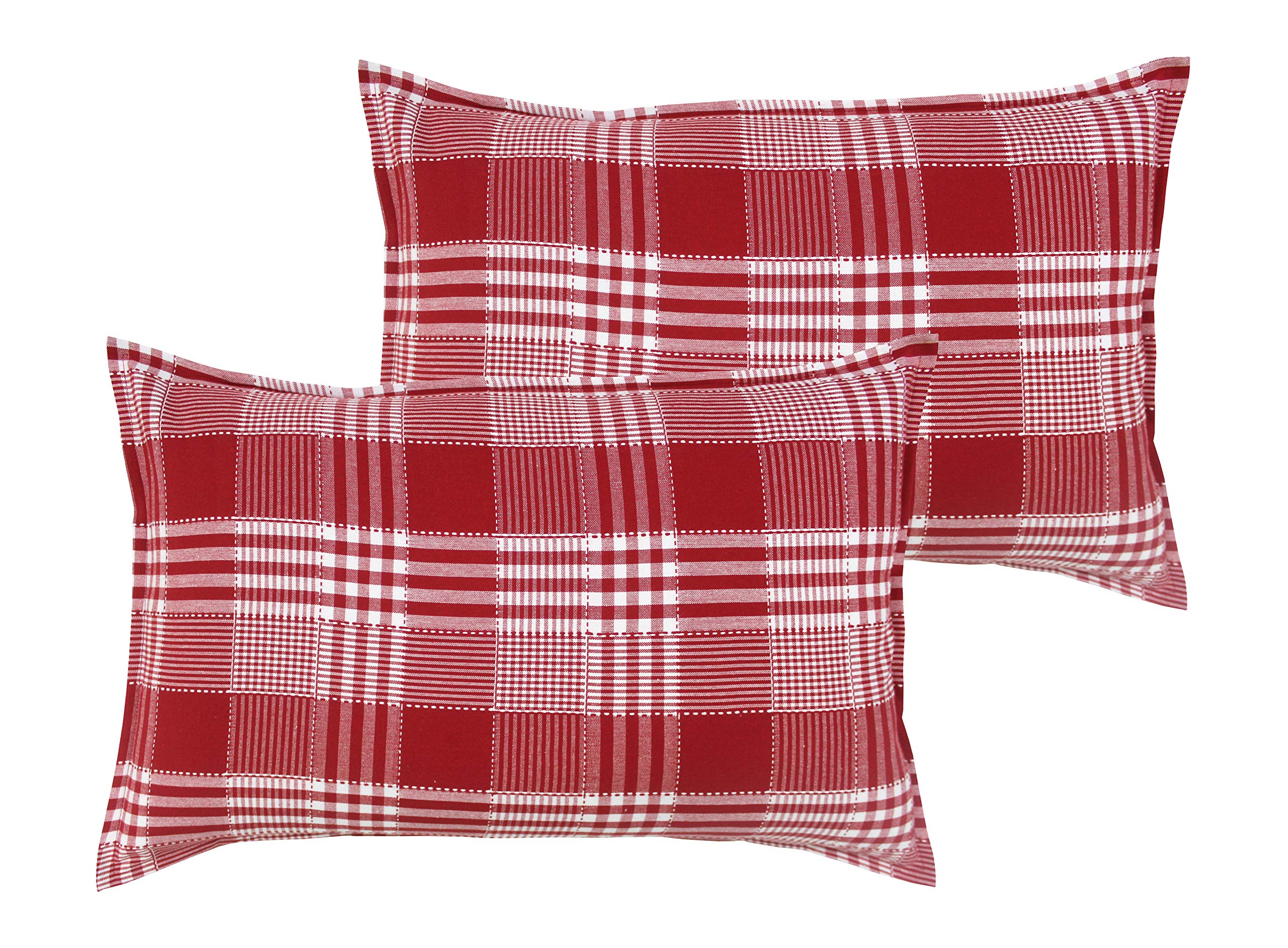 Airwill 100% Cotton Checkered Pattern Flap Pillow Covers (46X69Cm)(Red, Pack Of 2 Pieces)