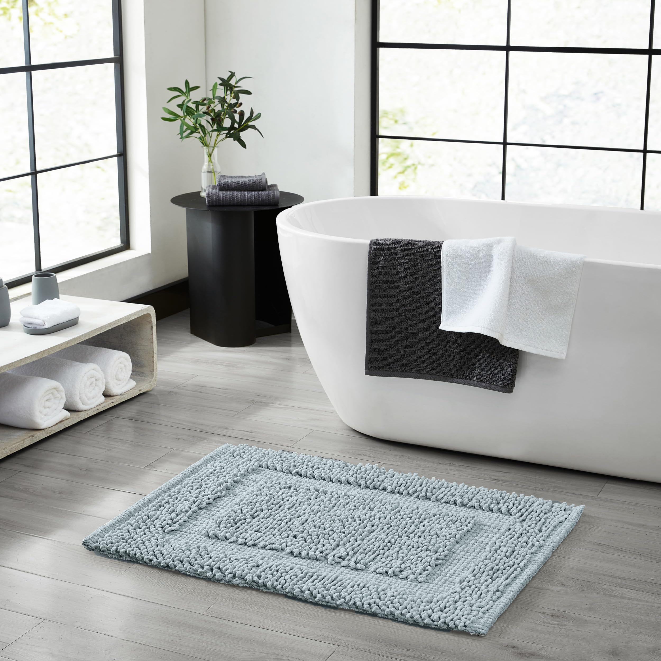 Jean Pierre New York 100% Chenille Cotton Skid Resistant Plush Bath Mat - 20''X32'' Bathroom Rug - Light Blue