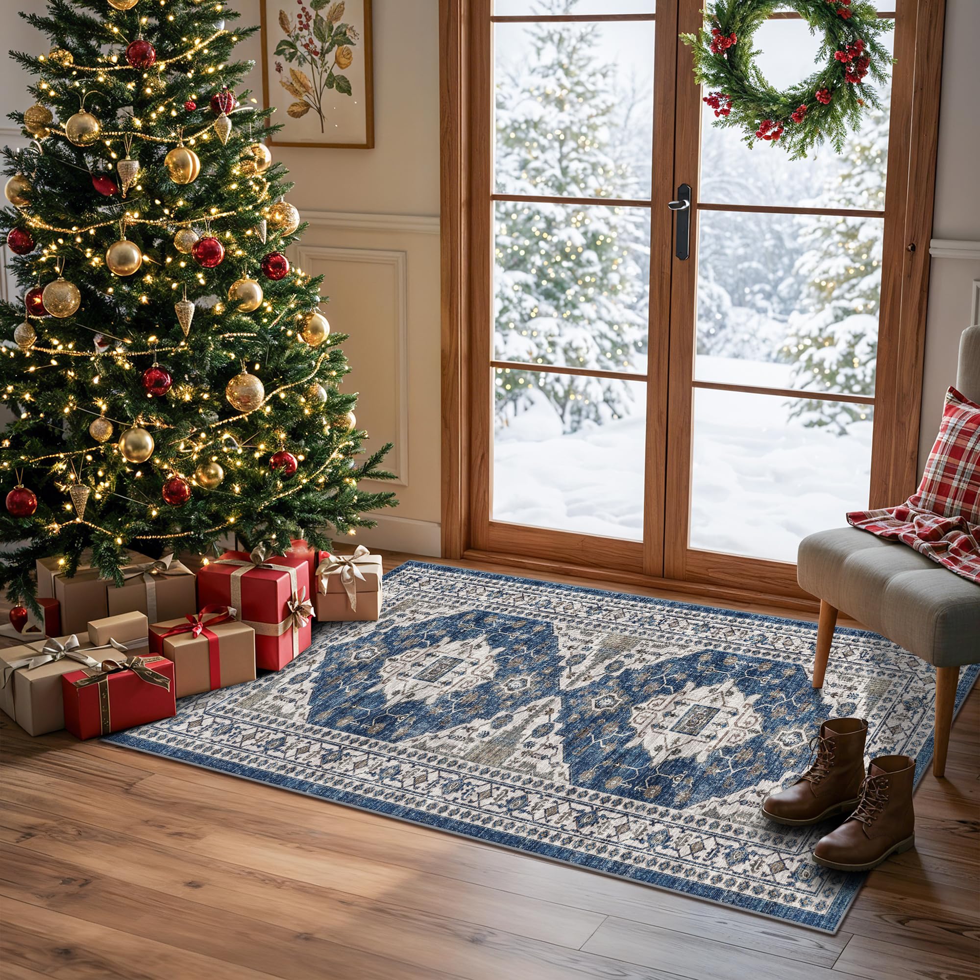 2x4 Non-Slip Entryway Area Rugs: Washable Stain Resistant Kitchen Carpet Printed Doormat Soft Low Pile Nursery Rug Vintage Small