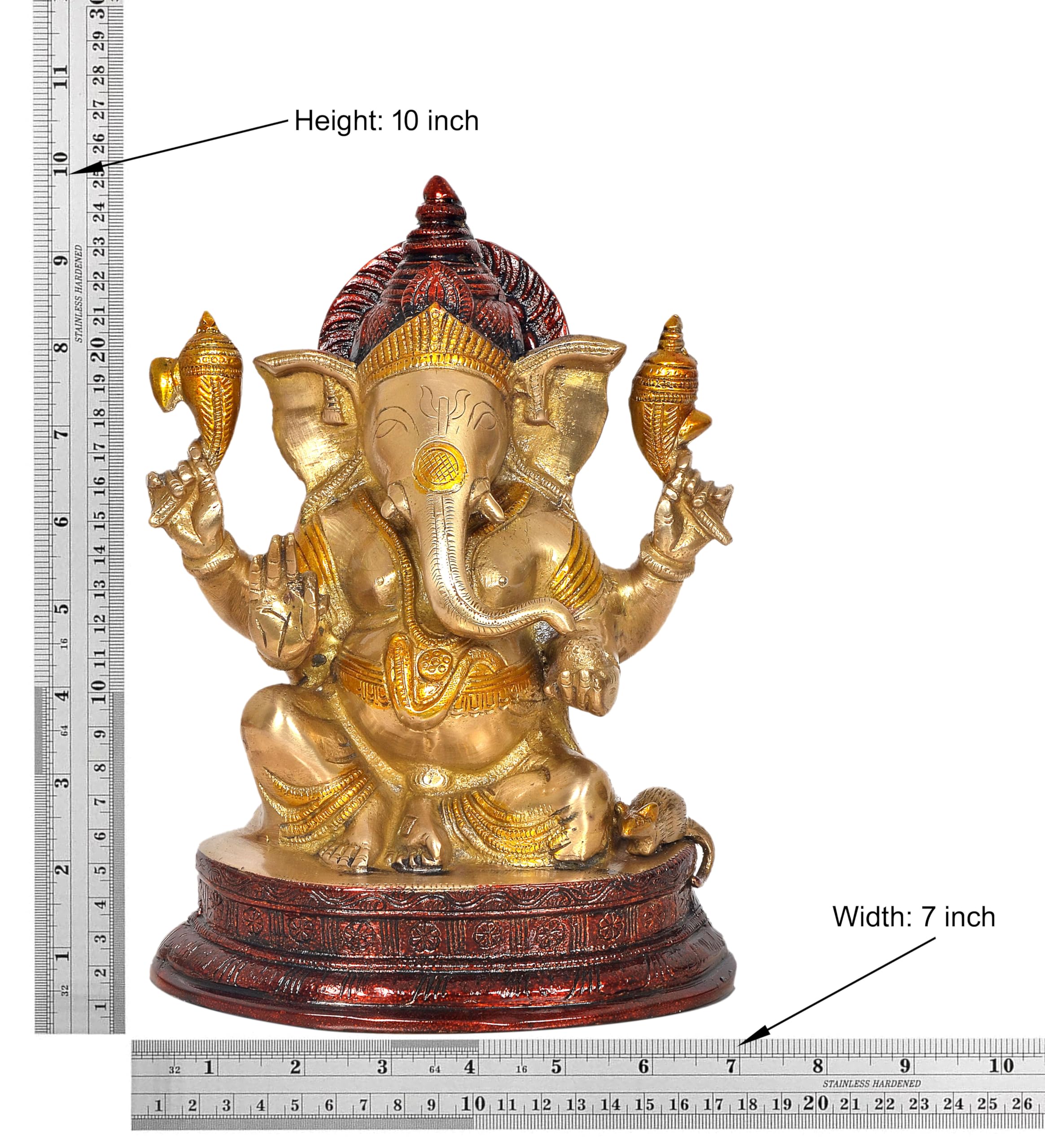 Dattatreya Brass Lord Ganesha Idol Ganesh Statue Decorative Sculpture For Home Decor Office Mandir Pooja Showpiece (Height 10 In