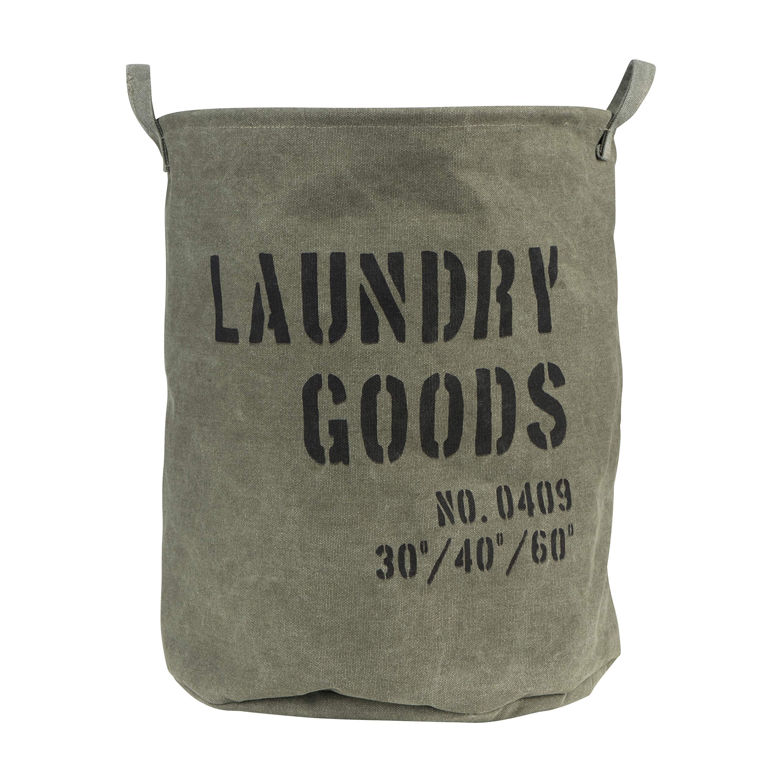 Danya B. Ly952 Decorative Collapsible Portable Fabric Laundry Basket - Foldable Canvas Clothes Hamper With Handles - Khaki Green