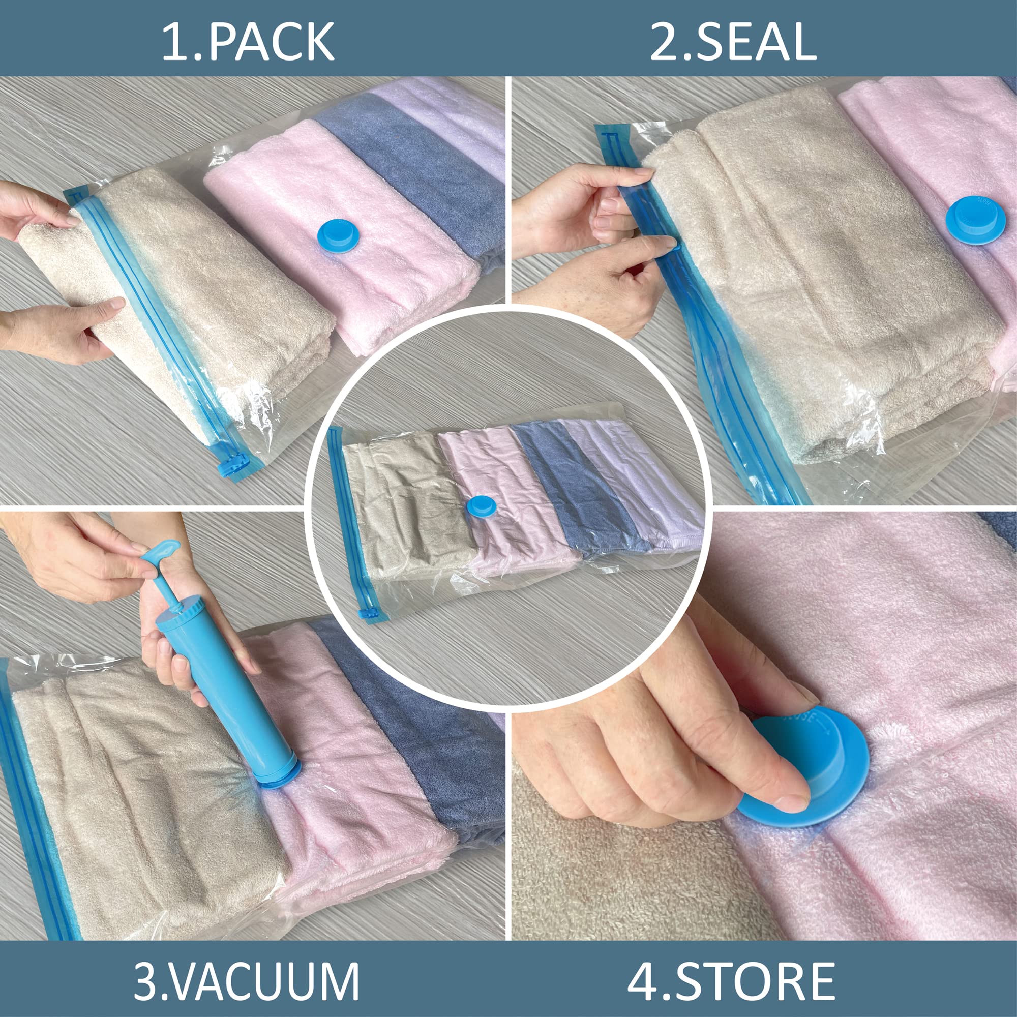 Roomimaster Vacuum Storage Bags - 10 Combo (5 Large/5 Jumbo), Durable PA+PE Material, Includes Pump for Clothes & Bedding