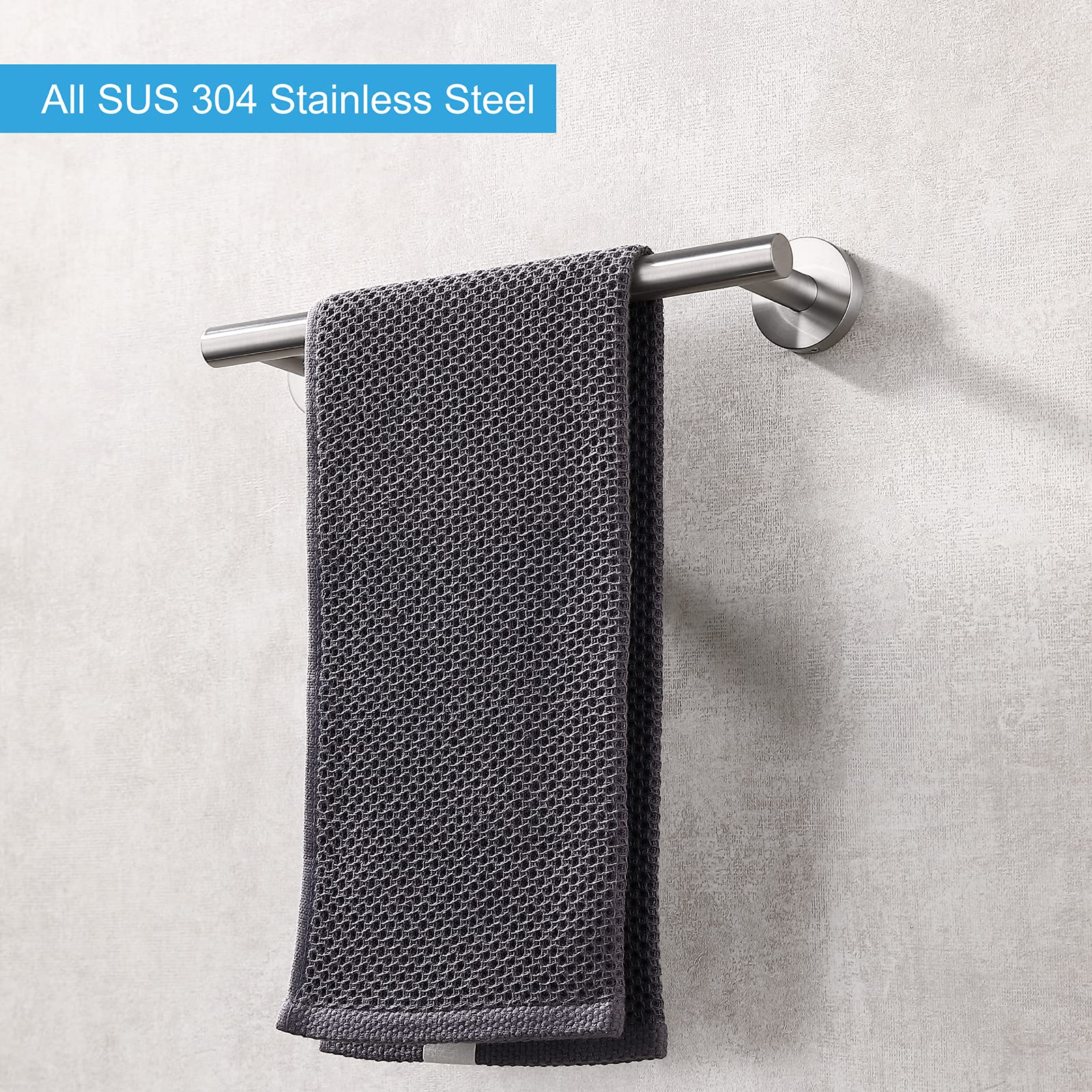 Tastos 12 Inch Single Towel Bar Rack Brushed Nickel, Sus 304 Stainless Steel Round Bathroom Towel Bar Heavy Duty Towel Holder Ki