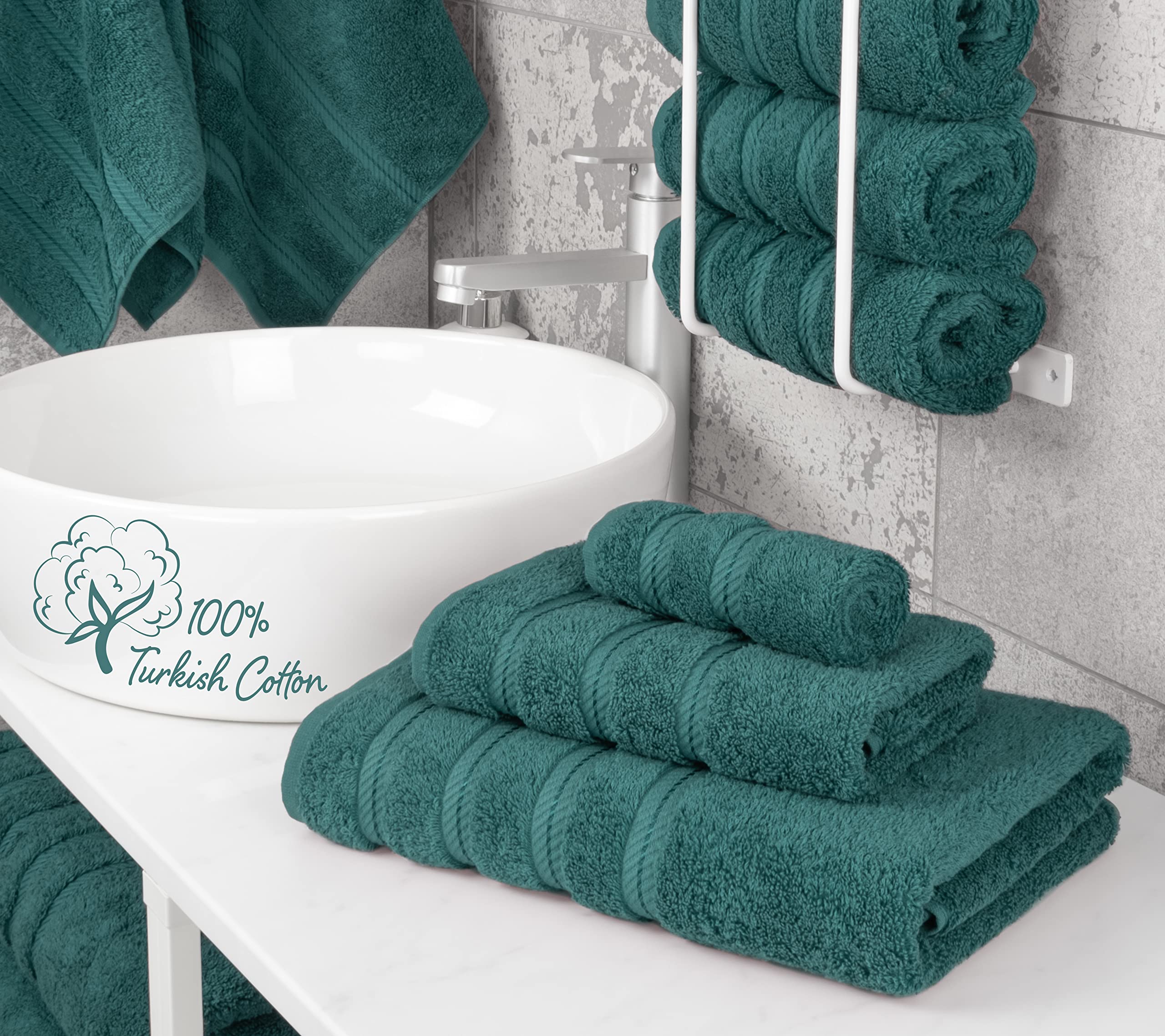 American Soft Linen 3 Piece Towel Sets  1 Bath Towel 1 Hand Towel 1 Washcloth  100% Turkish Cotton Towels for Bathroom  Blue Towel Set