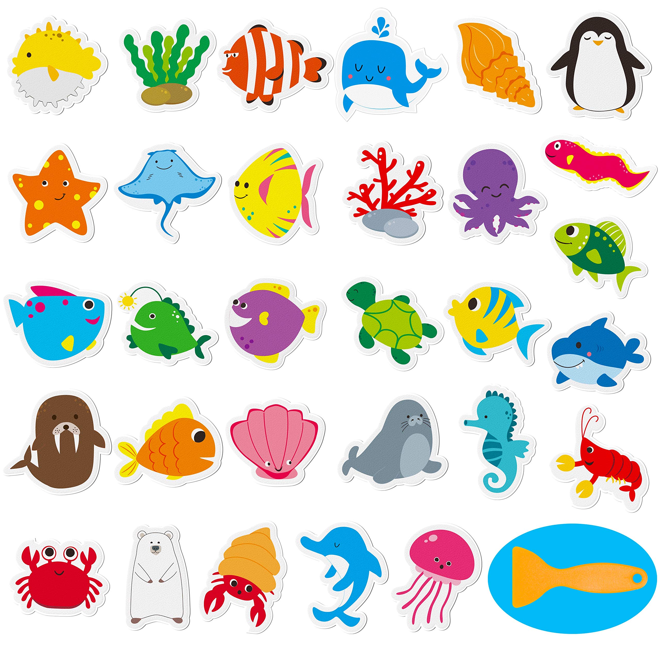 Hebayy 30 Adorable Non-Slip Sea Animal Bathtub Shower Deco Water-Resistance Stickers In 30 Designs