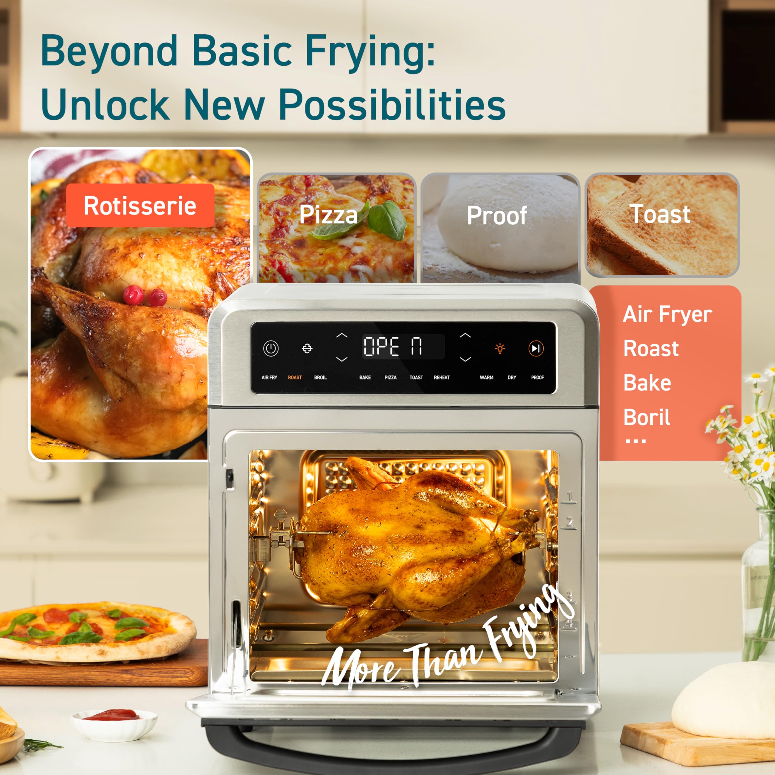COSORI Air Fryer Oven 13 Qt Airfryer Toaster Oven 11-in-1 Functions with Rotisserie Dehydrate Dual Heating Elements with Convection Fan for Fast Cooking Cookbook & 6 Accessories Silver Stainless Steel