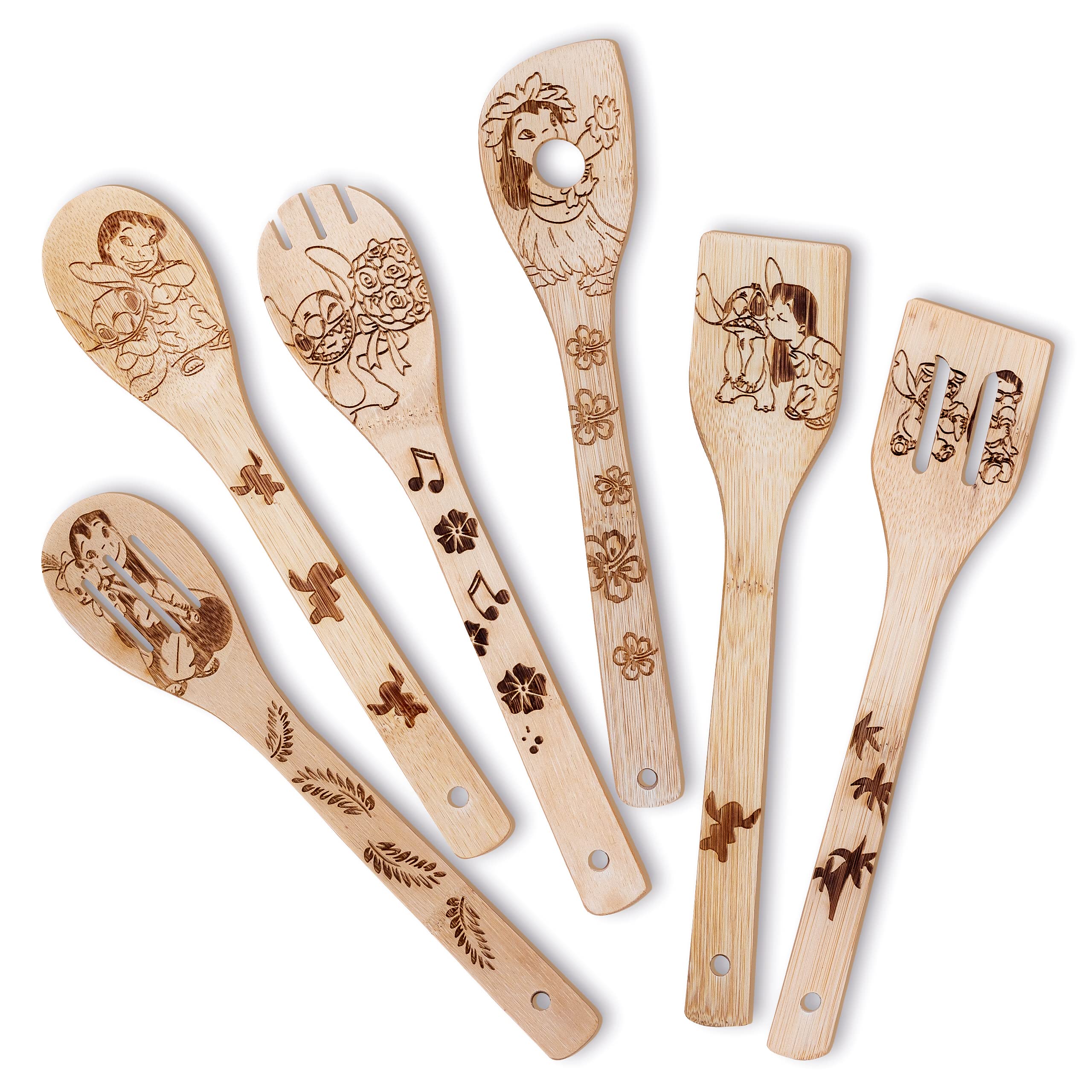 Stitch Wooden Cooking Utensils Set, 6Piece Wooden Spoons and Spatulas for Cooking, Cartoon Style Kitchen Decor, Heat Resistant 