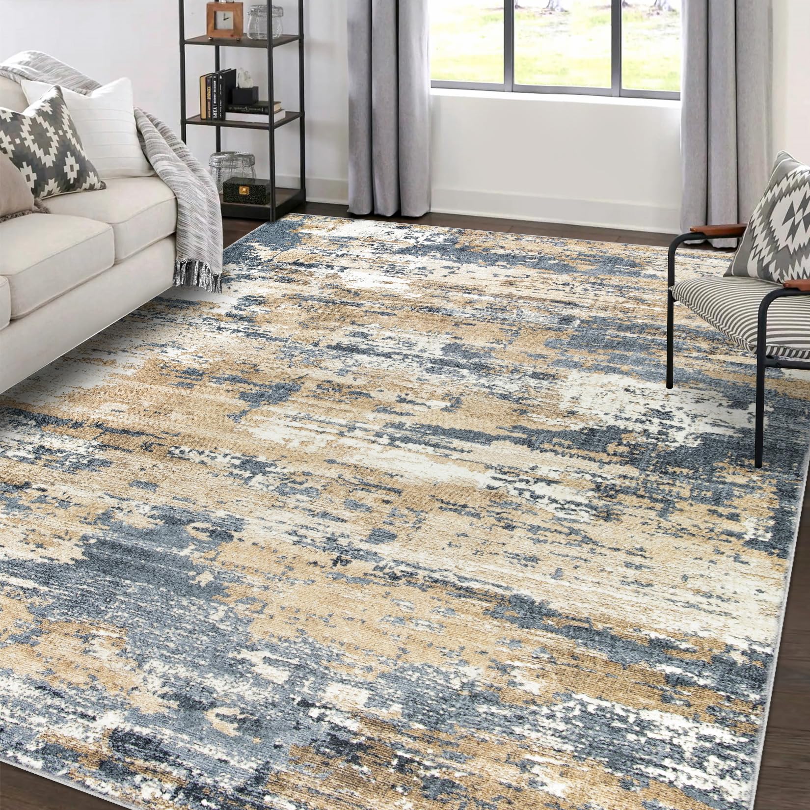Area Rugs 9x12 Living Room: Large Soft Washable Rug Modern Abstract Anti-Skid Non-Shedding Carpet Indoor Floor Thin Carpets for 