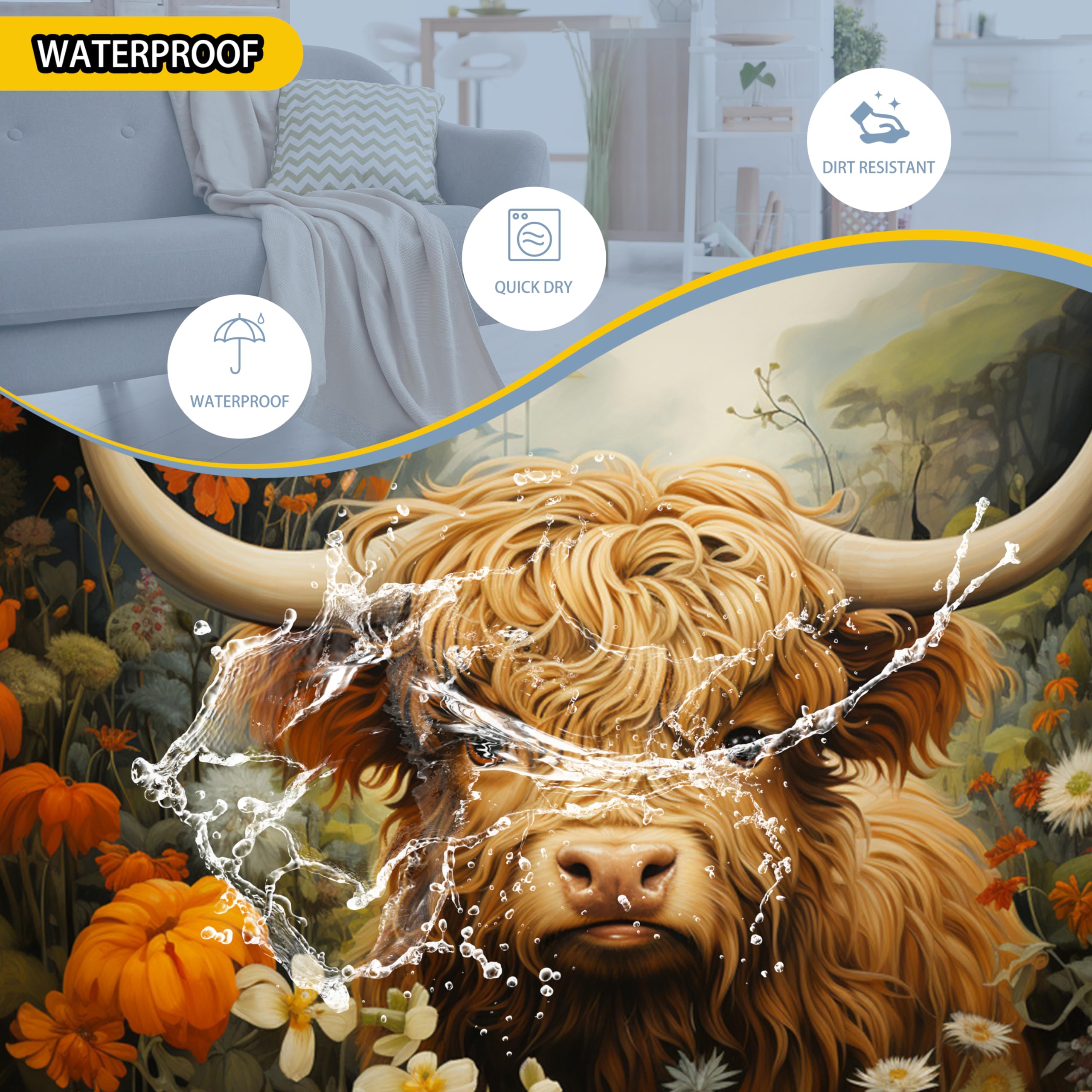 Highland Cow Flowers Laundry Basket Cattle Foldable Oxford Cloth Funny Tote Bag Laundry Hamper Clothes Storage Bucket Toy Organi