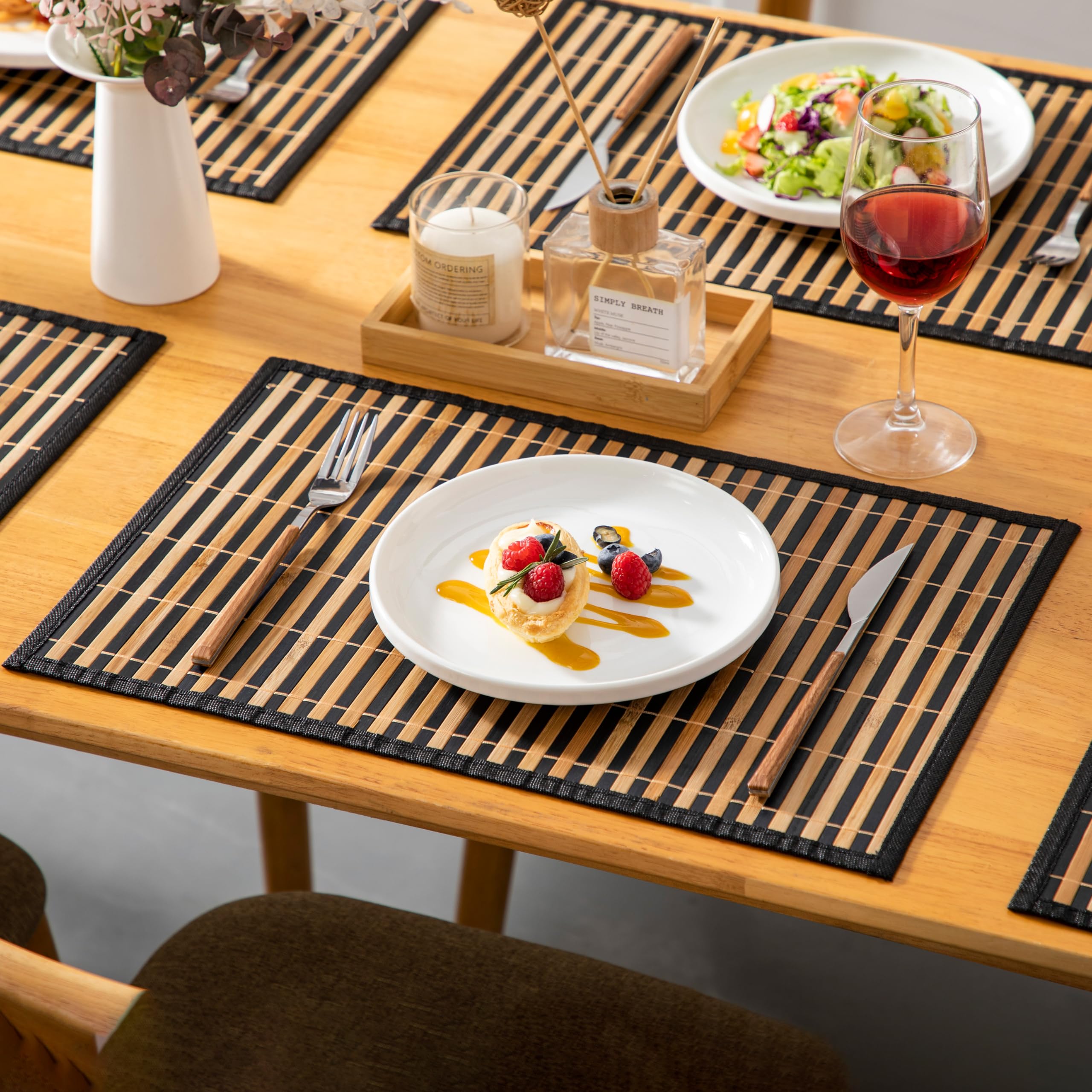 LOVEcASA Placemats Set of 6  Bamboo Table Mats Set with Non Slip Backing  18 A 12 Woven Placemat  Washable Heat-Resistant Place Mats for Kitchen and Dining Room