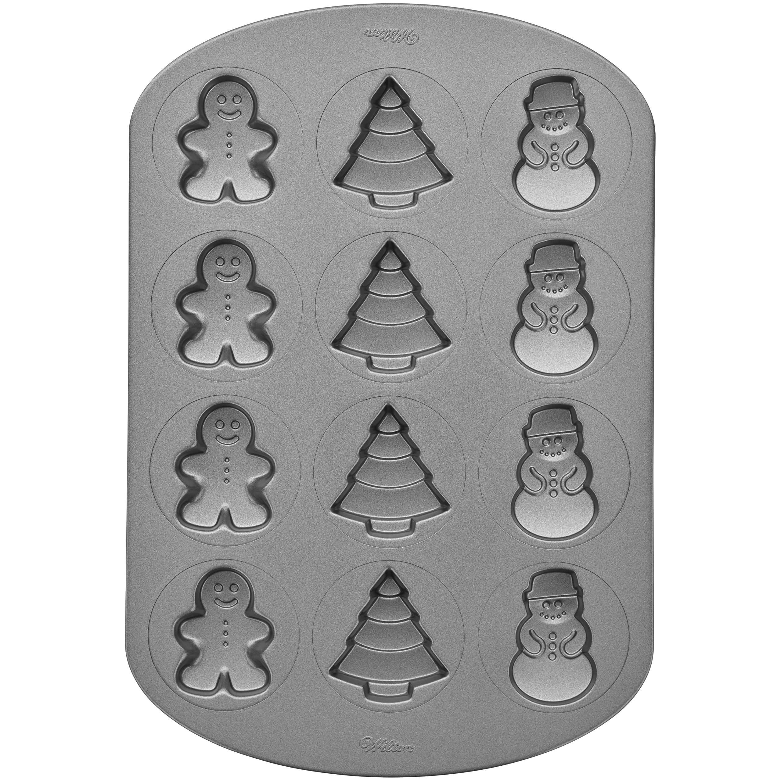 Wilton Non-Stick Christmas Cookie Shapes Pan, 12-Cavity (Gingerbread Man, Tree, Snowman)