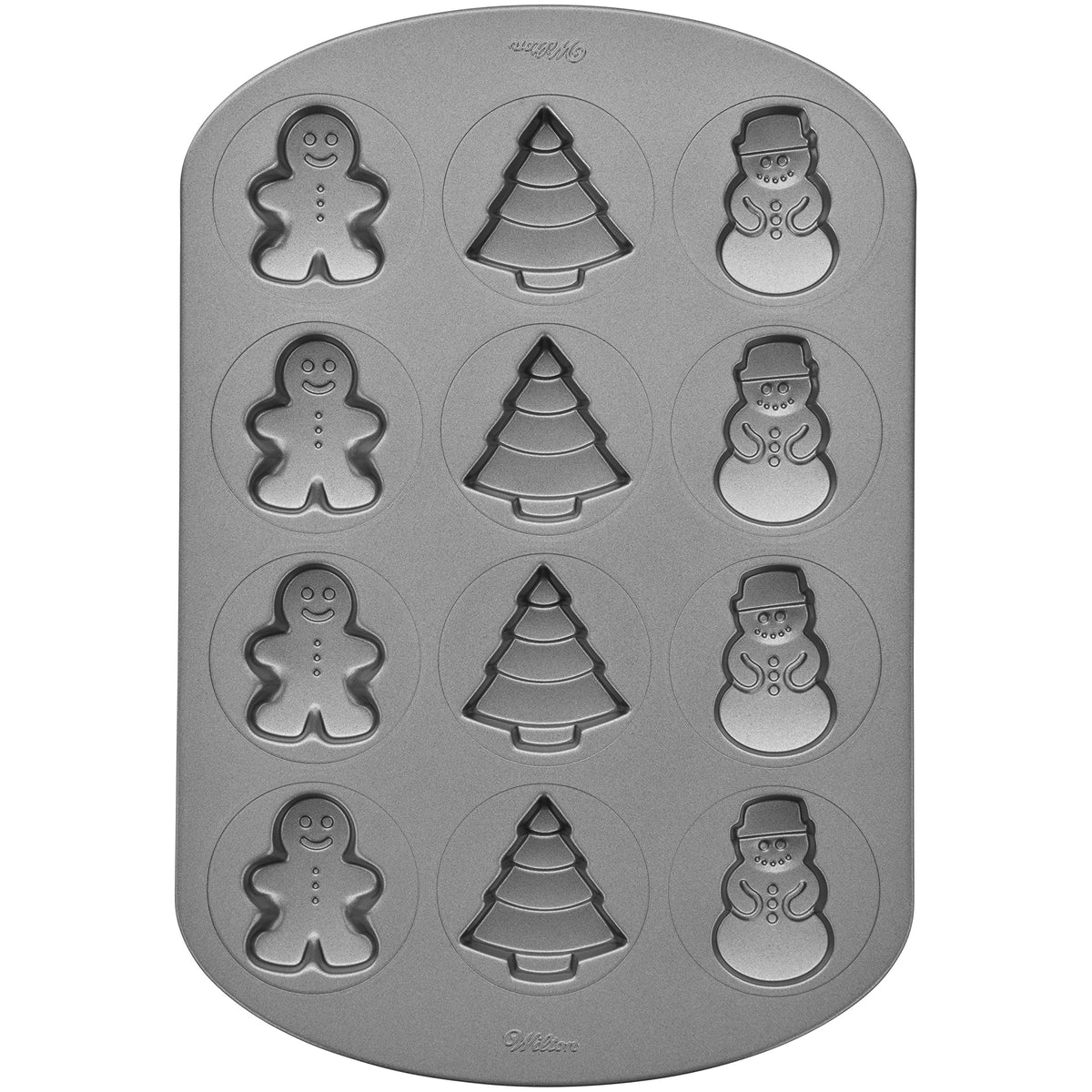 Wilton Non-Stick Christmas Cookie Shapes Pan, 12-Cavity (Gingerbread Man, Tree, Snowman)