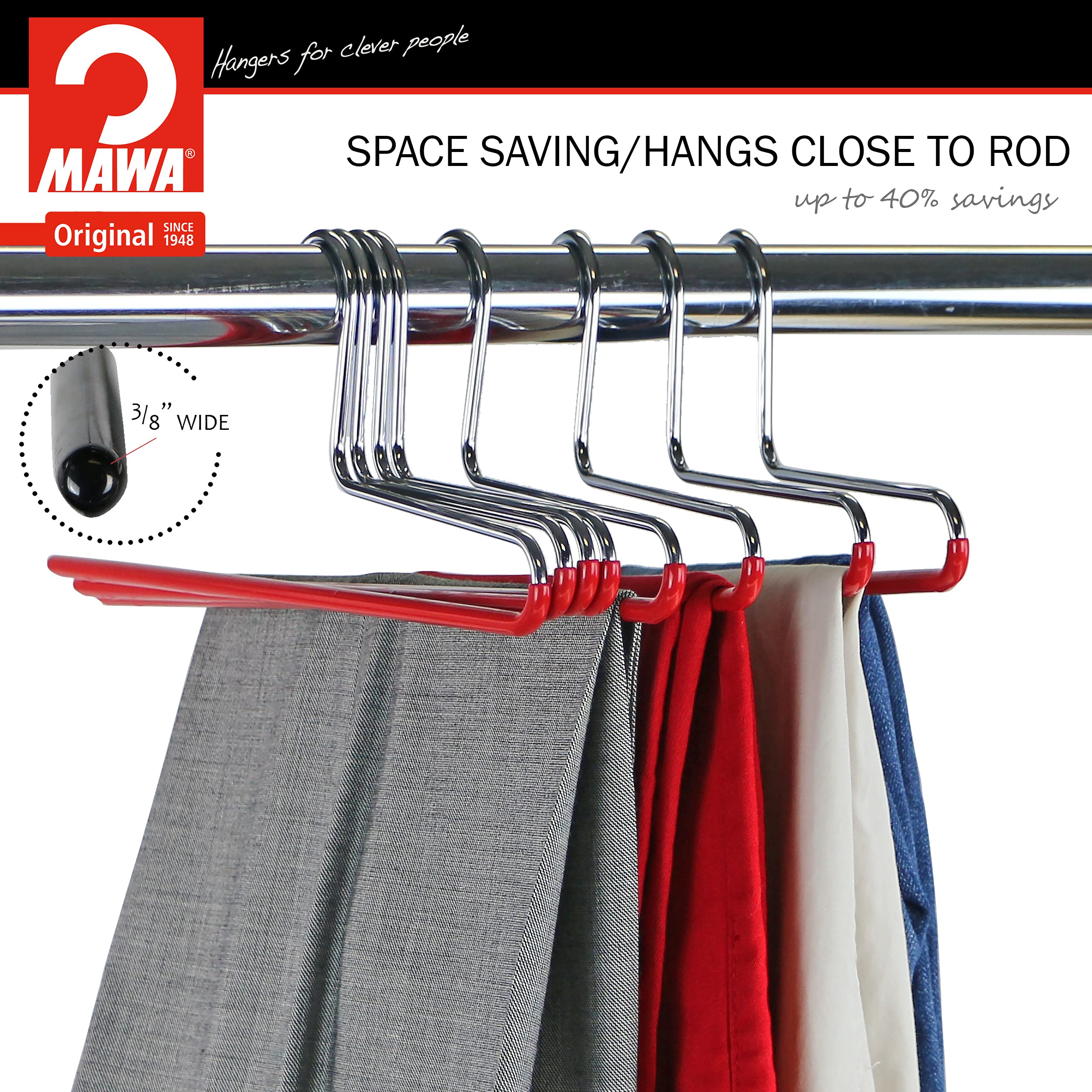 Mawa Trouser Series Open Ended Hanger For Pants - Nonslip, Space Saving, Single Rod Design