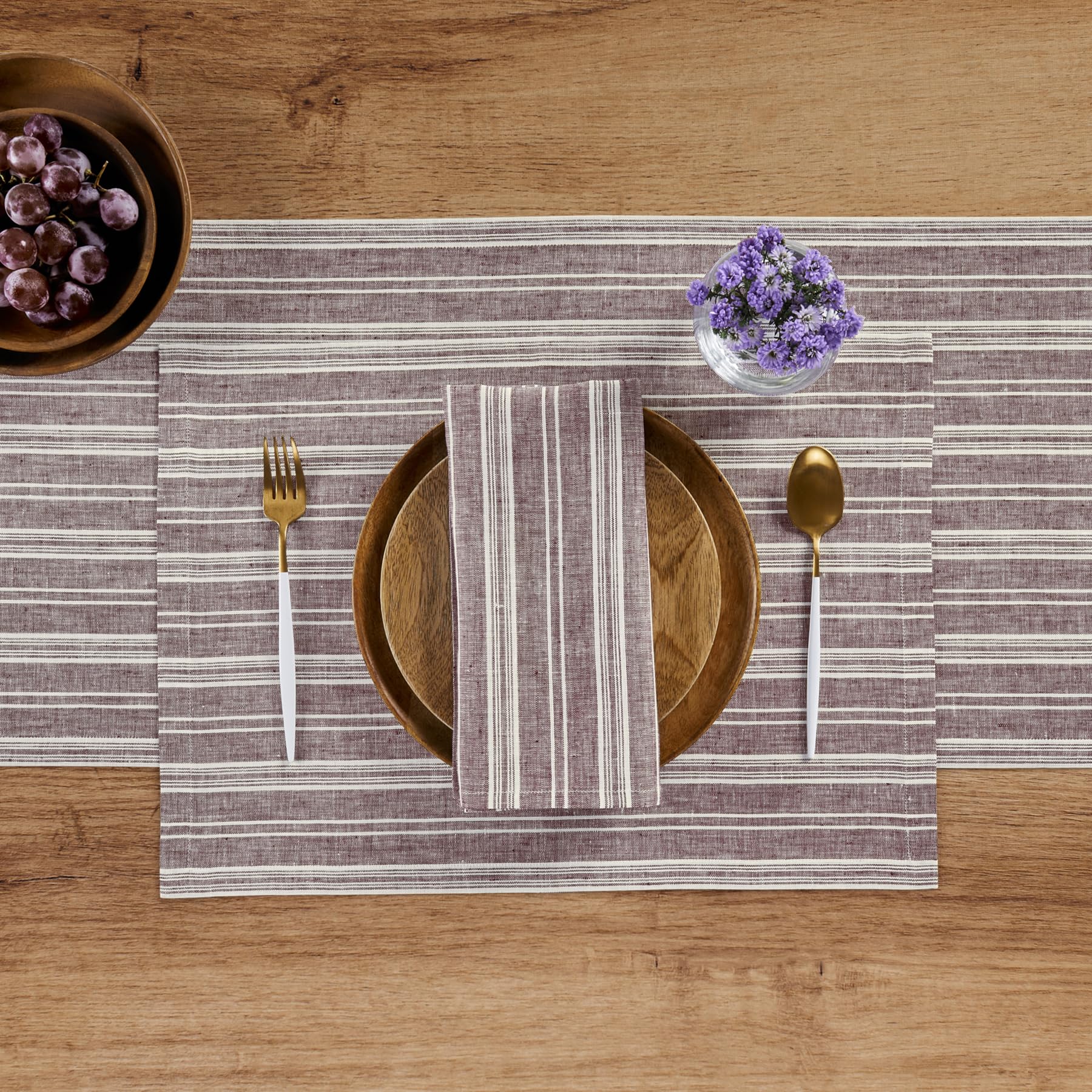 Solino Home Stripe Linen Table Runner 48 Inch - 100% Pure Linen Burgundy And White Short Table Runner 14 X 48 Inch Ideal For Dre