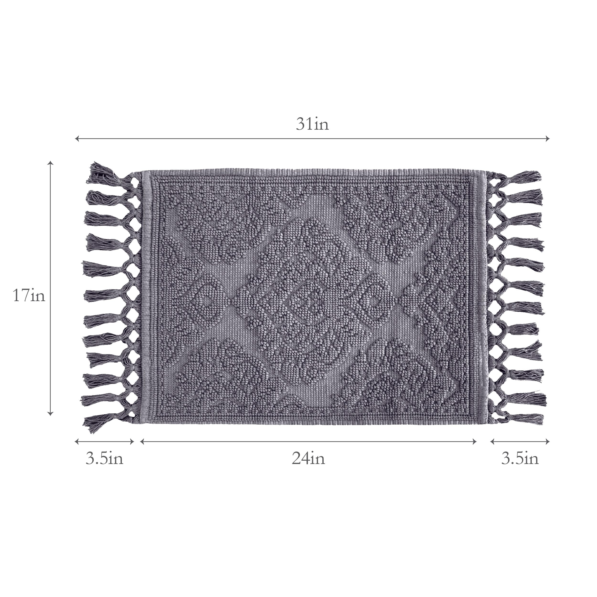 Jean Pierre - Ricardo Bath Mat, Woven Fringe Bathroom Rugs, 100% Cotton, Premium Bathroom Decor - Measures 17'' X 31'' - Dark Gr