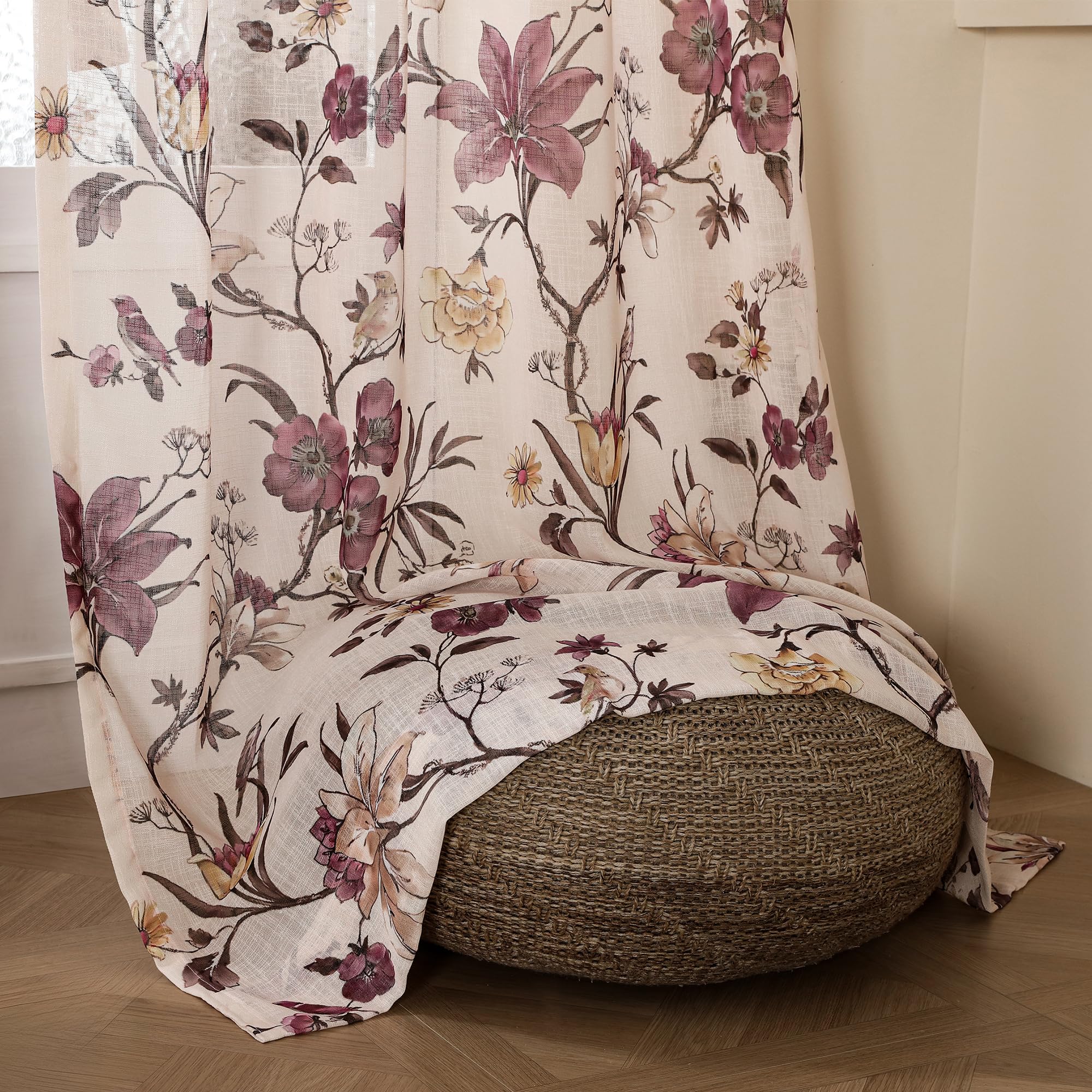 Story@Home Window Curtains 5 Feet Long Set Of 2 | Floral Printed | Semi Transparent Curtain | Net Curtains | Sheer Curtain For L