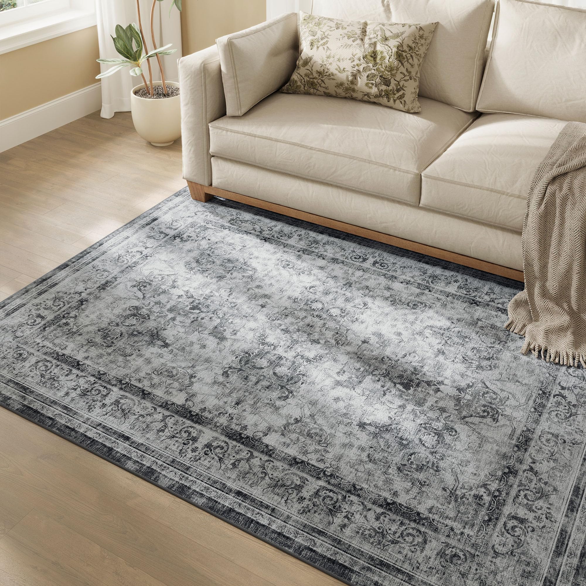 SONGMICS HOME Area Rug, 5x7 ft Living Room Rug, Non-Slip Carpet, Farmhouse Style Rug, Home Decor, for Bedroom, Kitchen, Entryway