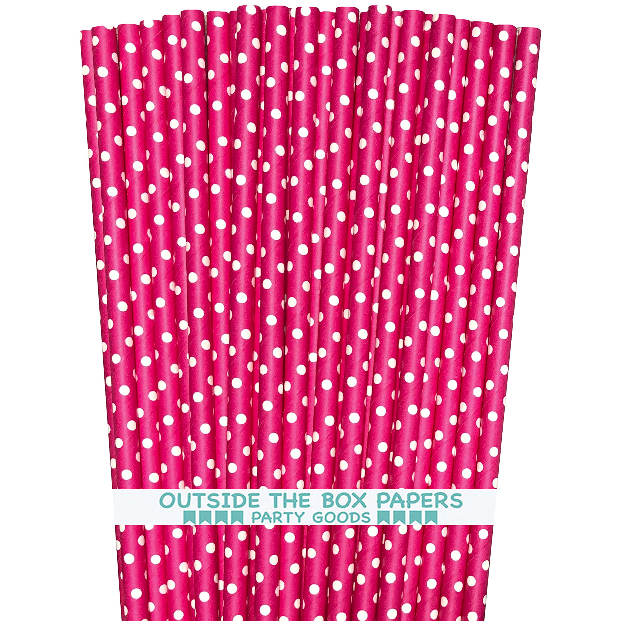Paper Straws - Hot Pink White Polka Dot - Valentine'S Day Birthday Party Supply - 7.75 Inches - Pack Of 100 Outside The Box Pape