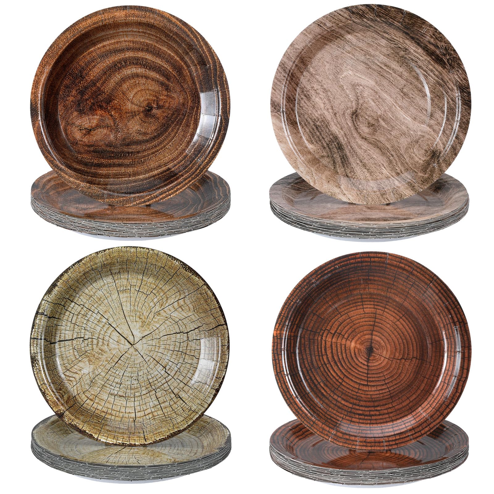 Fourluoo 96 Pcs Wood Grain Paper Plates Disposable 7 Inch Dinner Plates for Fall Party Birthday Party Decoration Supplies