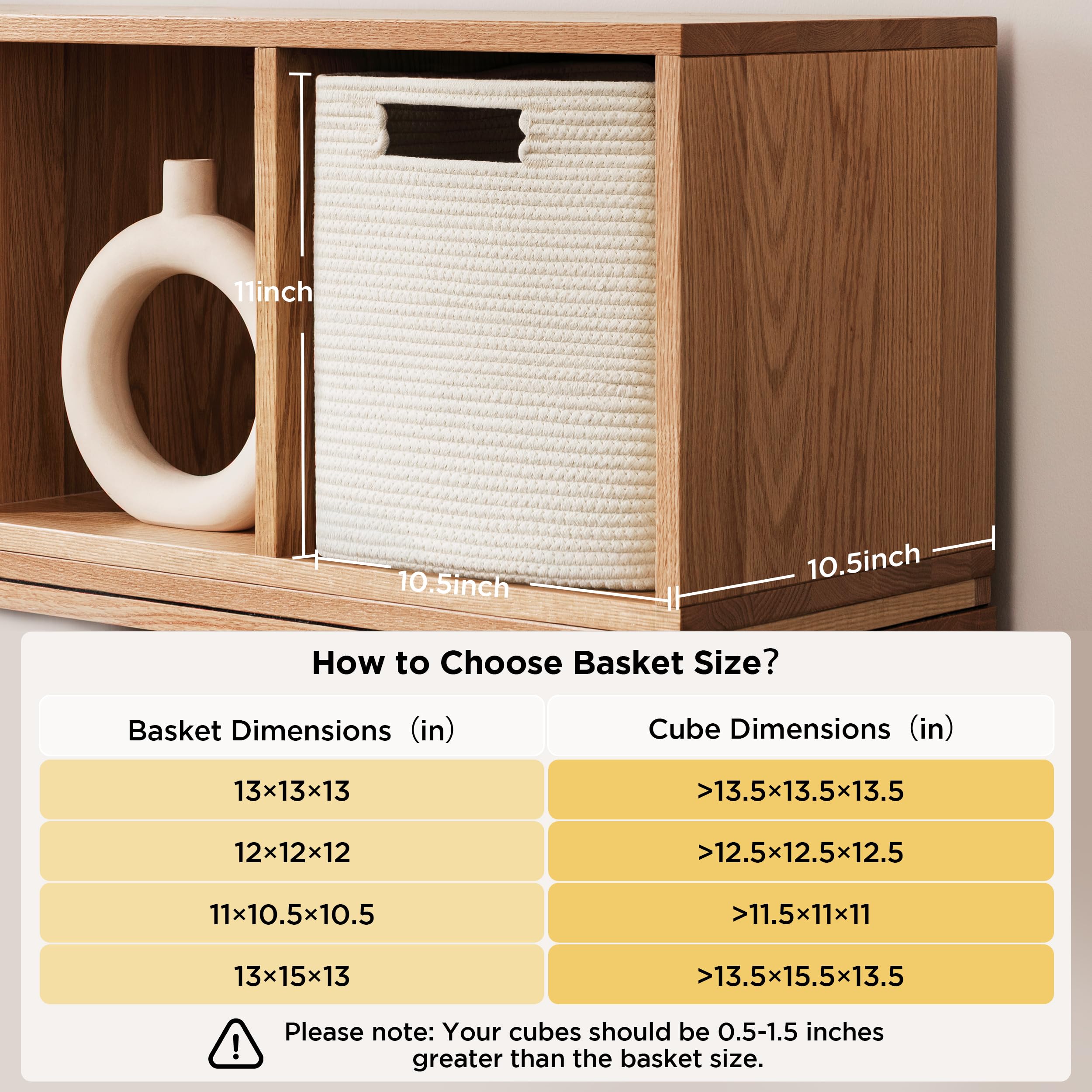 UBBCARE Set of 4 Storage Basket-11 X 10.5 X 10.5 In  Cotton Rope Basket for Shelves  Toys  Book  Cube Storage Bins with Handles  Woven Storage Basket for Organizing  White/Brown