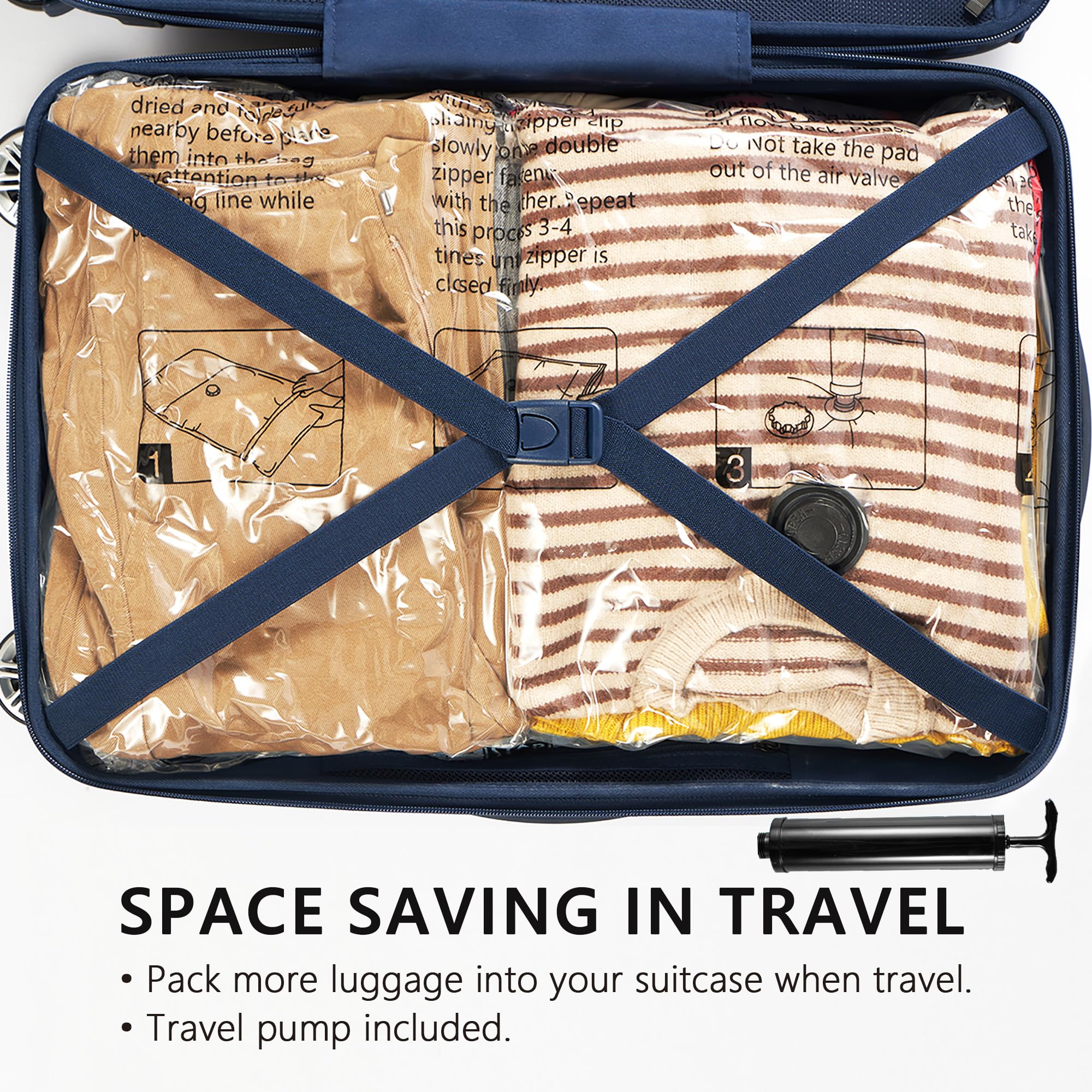 SUOCO Vacuum Storage Bags (16 Combo)  (4 Jumbo  4 Large  4 Medium  4 Small) Space Saver Bags for Clothes  Bedding  Pillows  Comforters  Blankets Storage  Vacuum Sealer Compression Airtight Bags with Travel Hand Pump