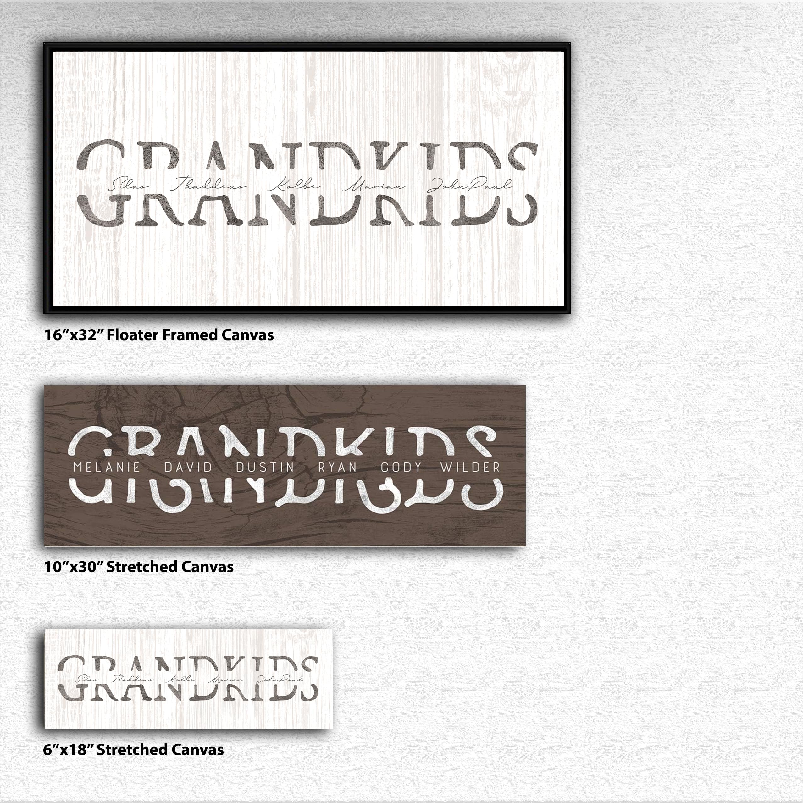 Grandkids - Personalized Art Gift For Grandparents (Rustic Woodgrain, 6.5''X18'' Block Mount)