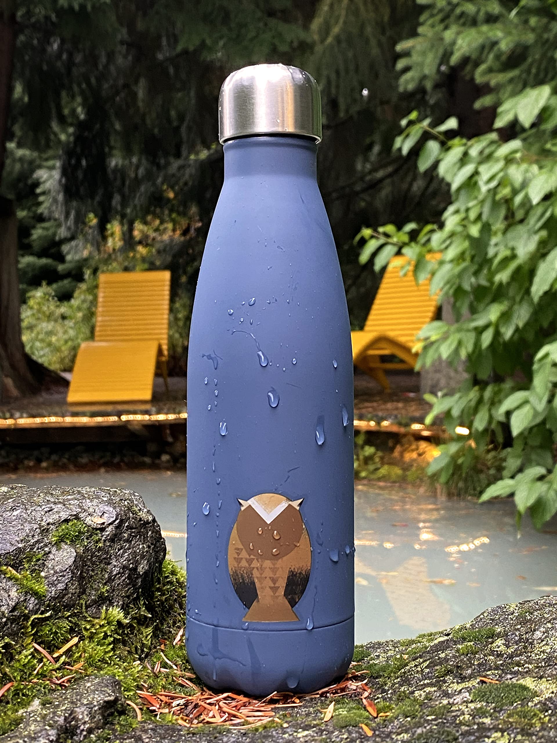 Smllo | Water Bottle With Cute Owl Design | Stainless Steel | Double Wall Insulated | 17Oz, Blue